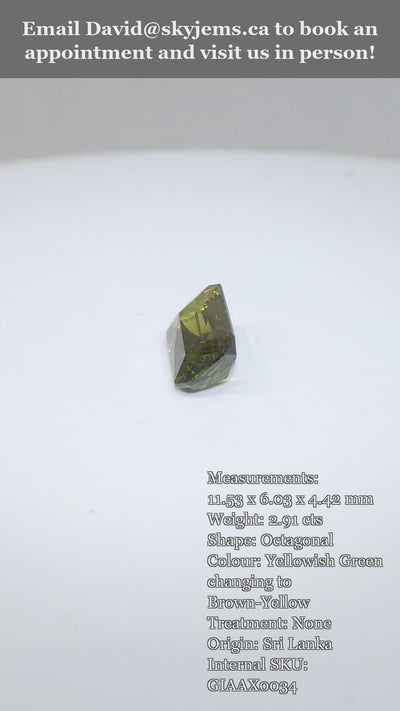 2.91ct Octagonal/Emerald Cut Yellowish Green to Brown-Yellow Alexandrite GIA Certified  Unheated — product video