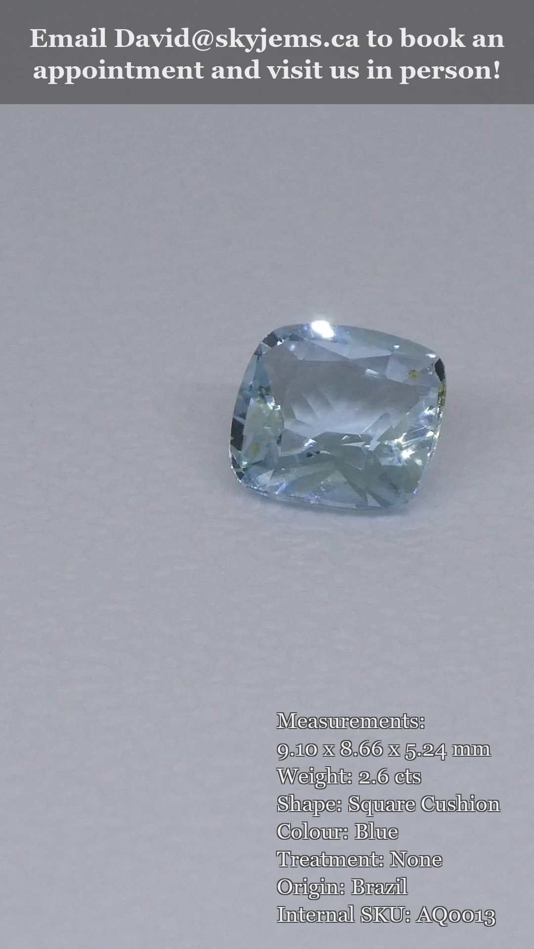 2.6ct Square Cushion Blue Aquamarine from Brazil — product video