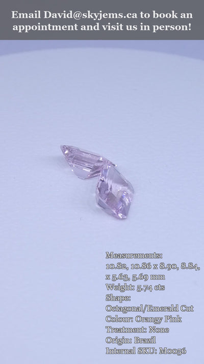 5.74ct Pair (2) Octagonal/Emerald Cut Orangy Pink Morganite — product video