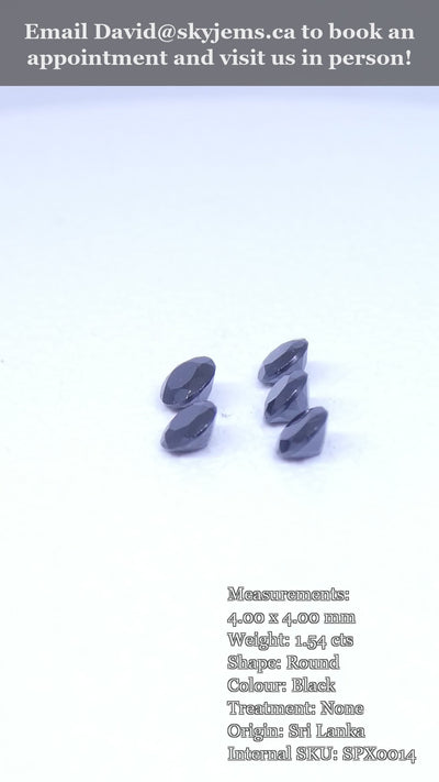 1.54ct 5 Stones - 4mm Brilliant Cut Round Black Spinel from Sri Lanka — product video