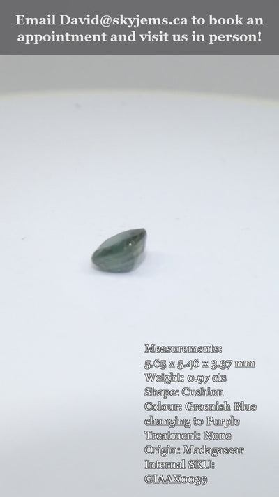 0.97ct Cushion Greenish Blue to Purple Alexandrite GIA Certified Madagascar Unheated — product video