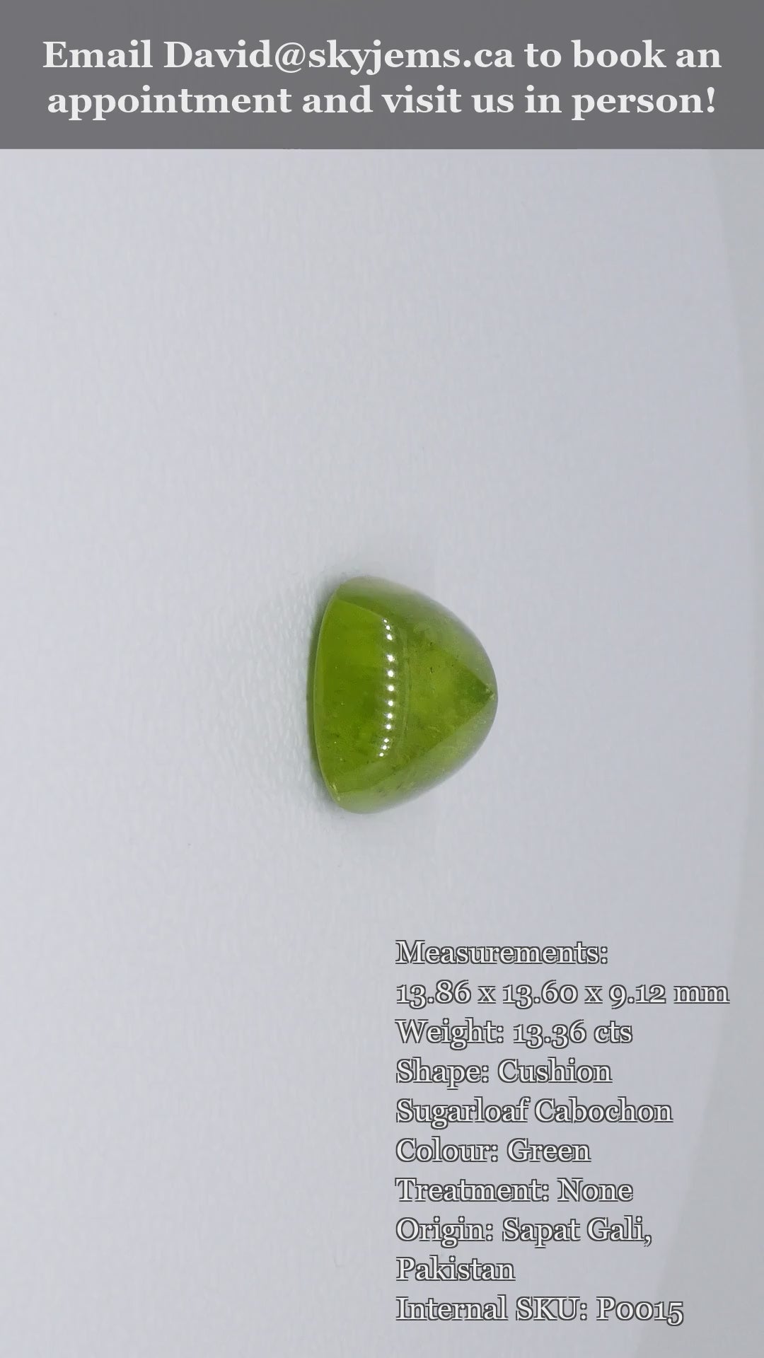 13.36ct Cushion Sugarloaf Cabochon Yellow-Green Peridot — product video