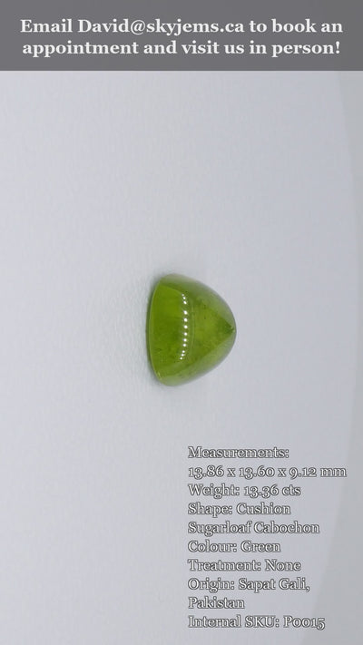 13.36ct Cushion Sugarloaf Cabochon Yellow-Green Peridot — product video
