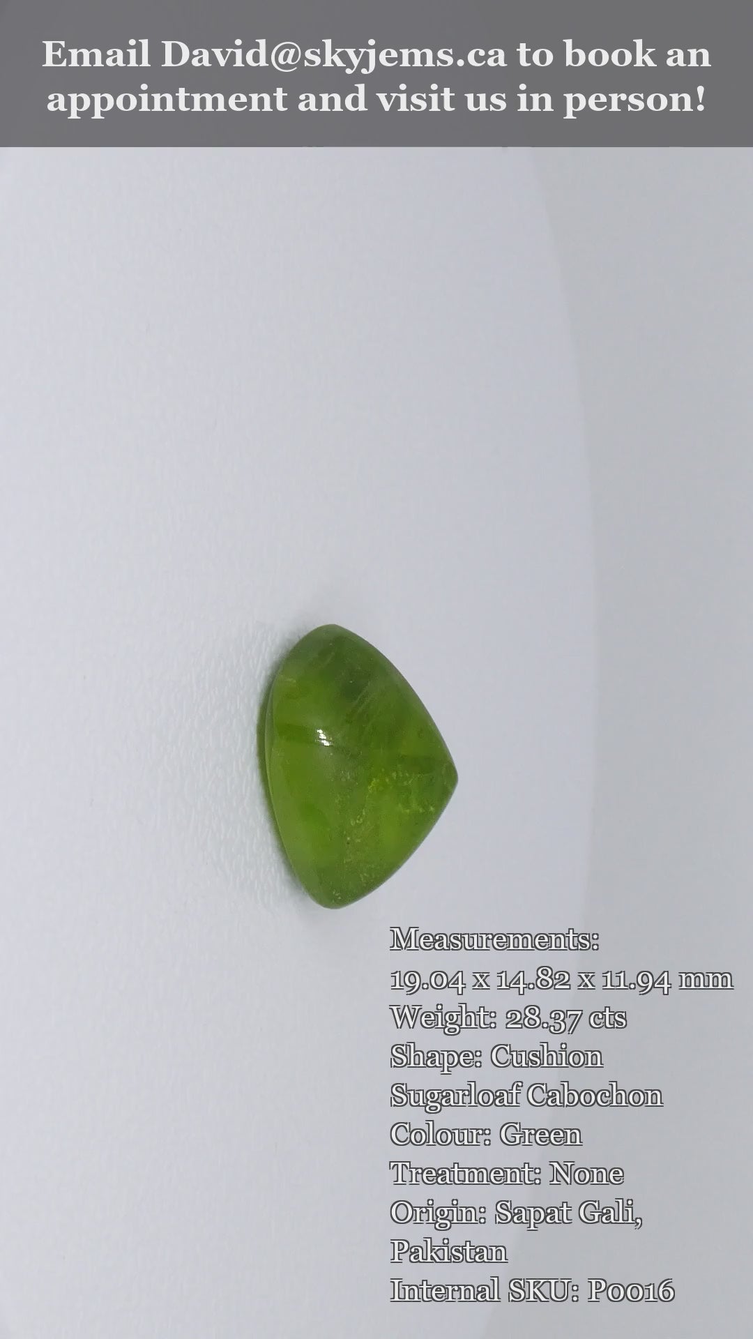 28.37ct Cushion Sugarloaf Cabochon Yellow-Green Peridot — product video