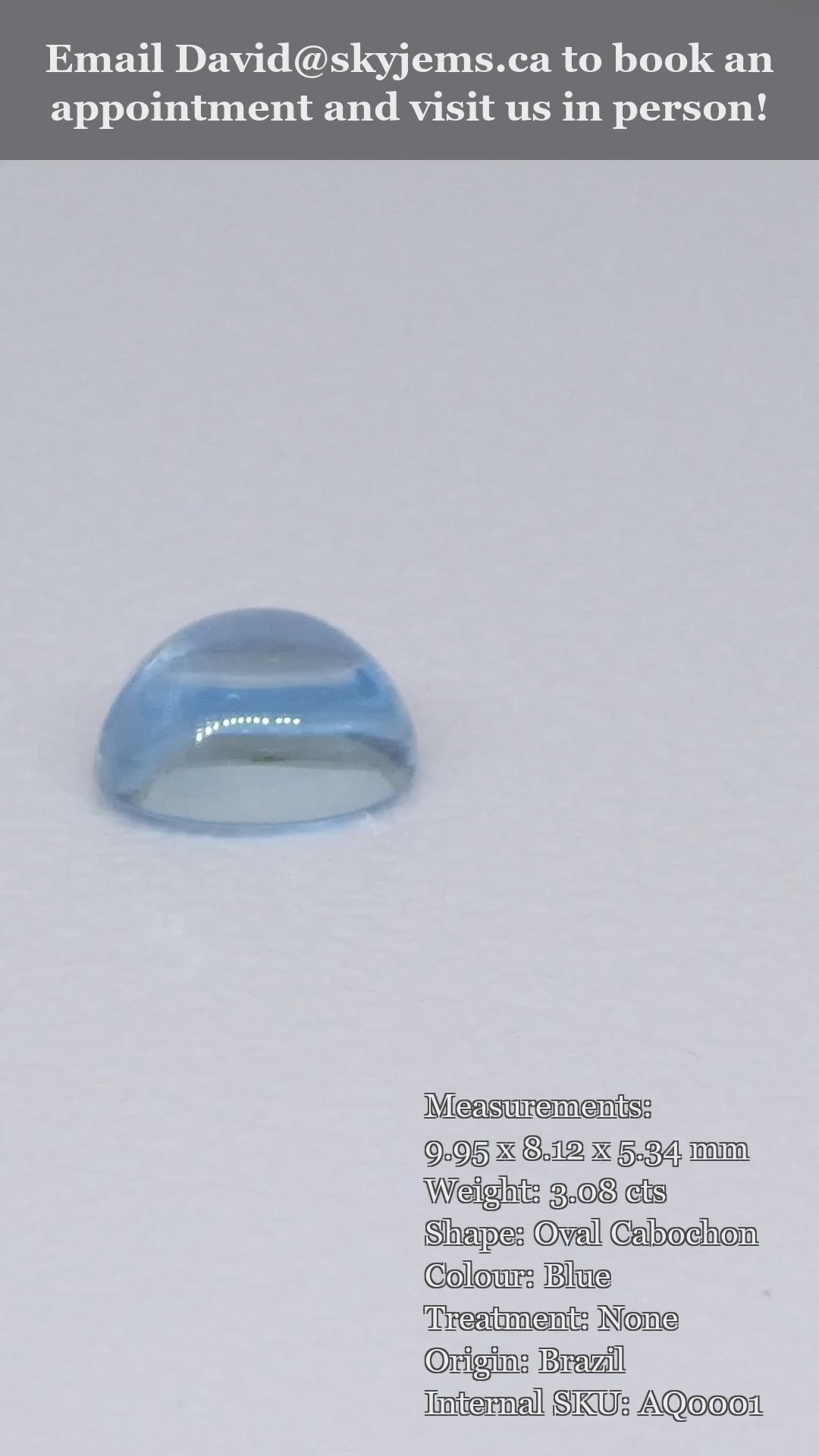 3.08ct Oval Cabochon Blue Aquamarine from Brazil — product video