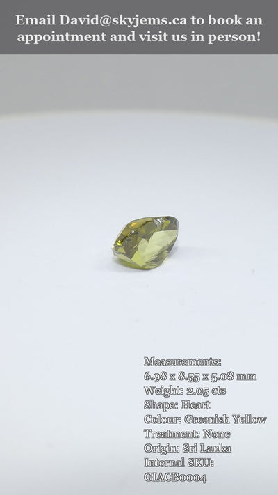 2.05ct Heart Greenish Yellow Chrysoberyl GIA Certified Unheated — product video
