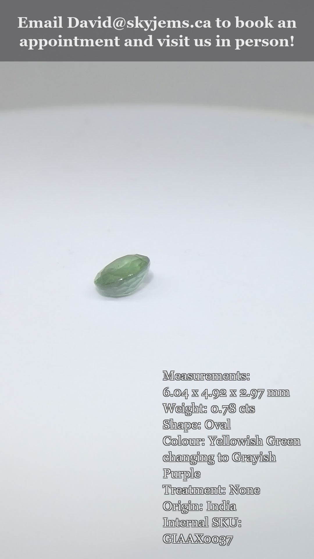 0.78ct Oval Yellowish Green to Grayish Purple Alexandrite GIA Certified India Unheated — product video