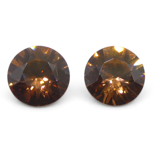 2.16ct Pair (2) Natural Earth Mined Round Master Brilliant Cut Orange Zircon from Sri Lanka - Skyjems Wholesale Gemstones