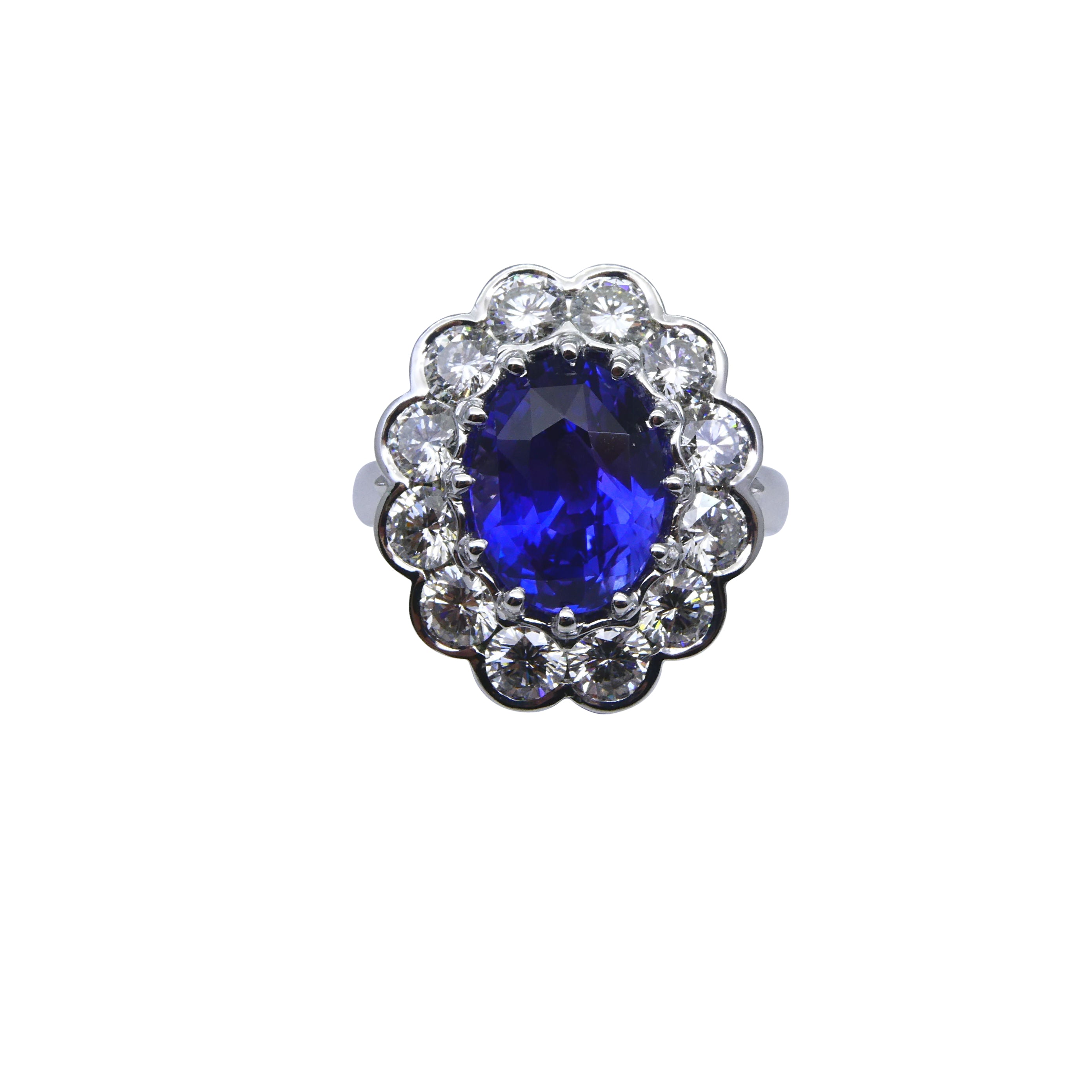 4.64ct GIA Certified Color Change Sapphire & Diamond Scallop Ring in 18kt White Gold - Skyjems Wholesale Gemstones
