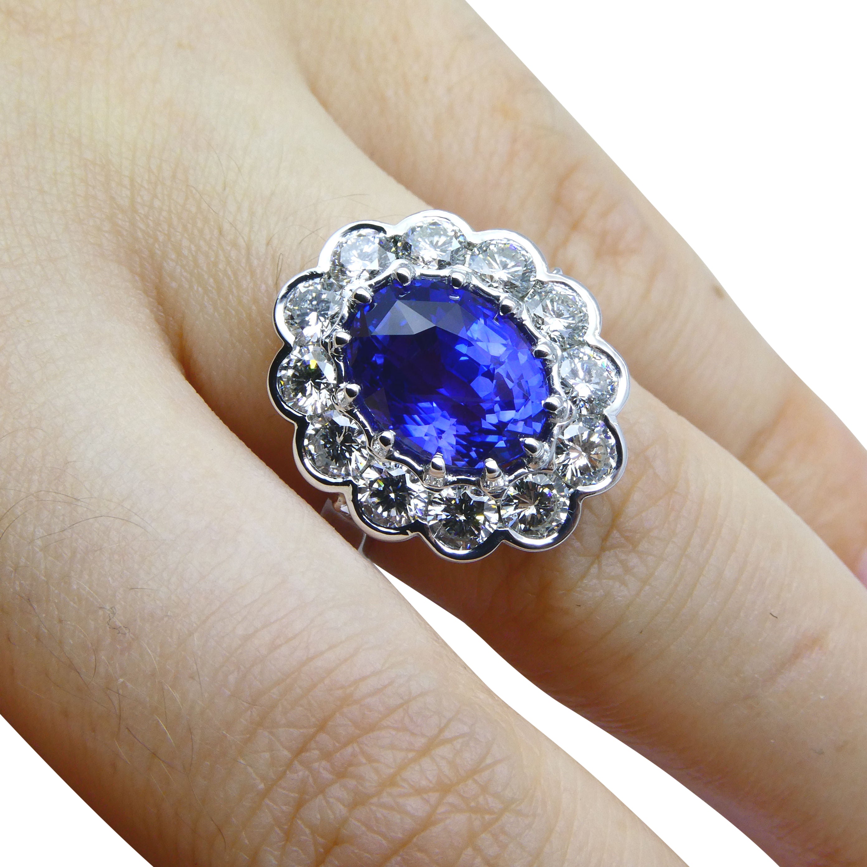 4.64ct GIA Certified Color Change Sapphire & Diamond Scallop Ring in 18kt White Gold - Skyjems Wholesale Gemstones