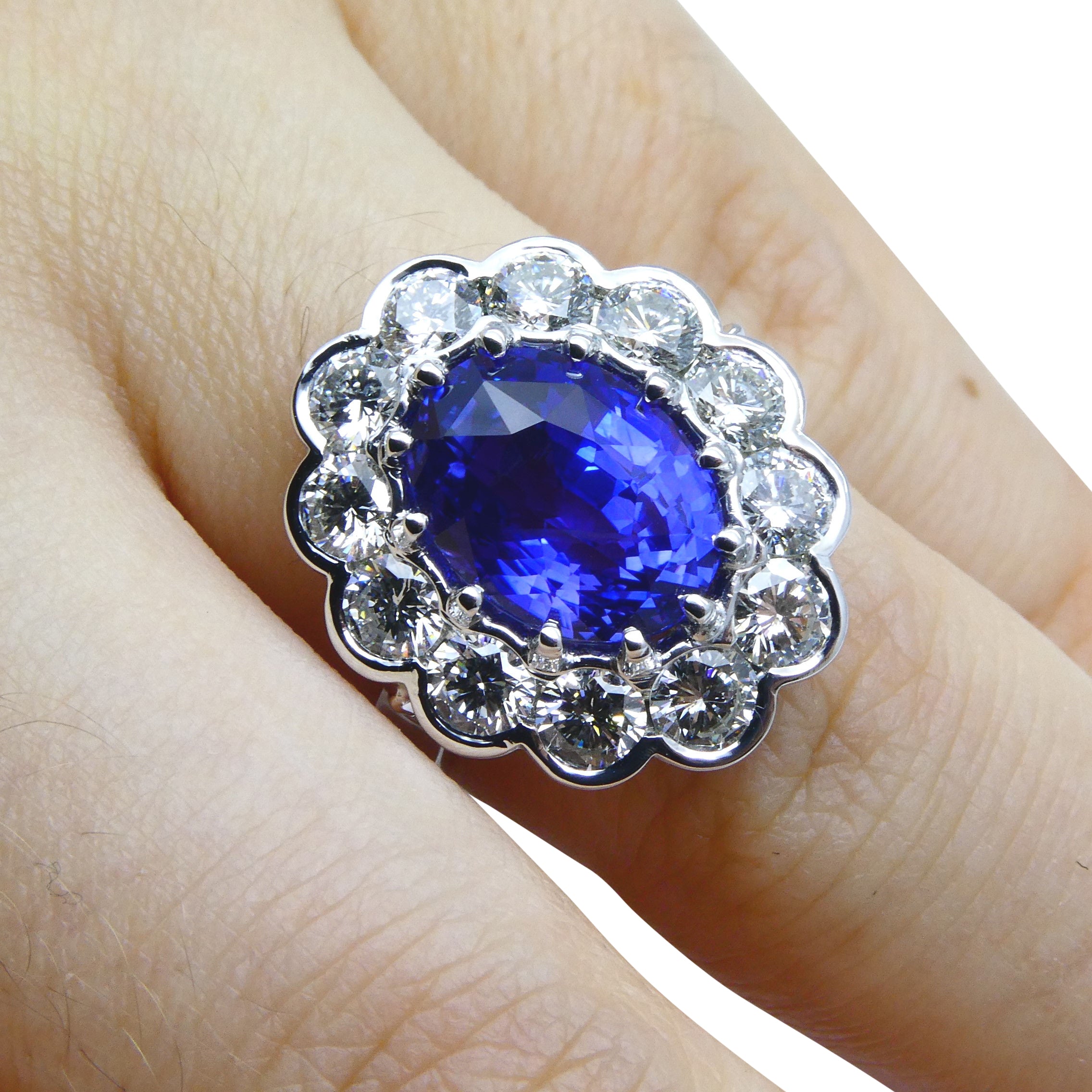 4.64ct GIA Certified Color Change Sapphire & Diamond Scallop Ring in 18kt White Gold - Skyjems Wholesale Gemstones