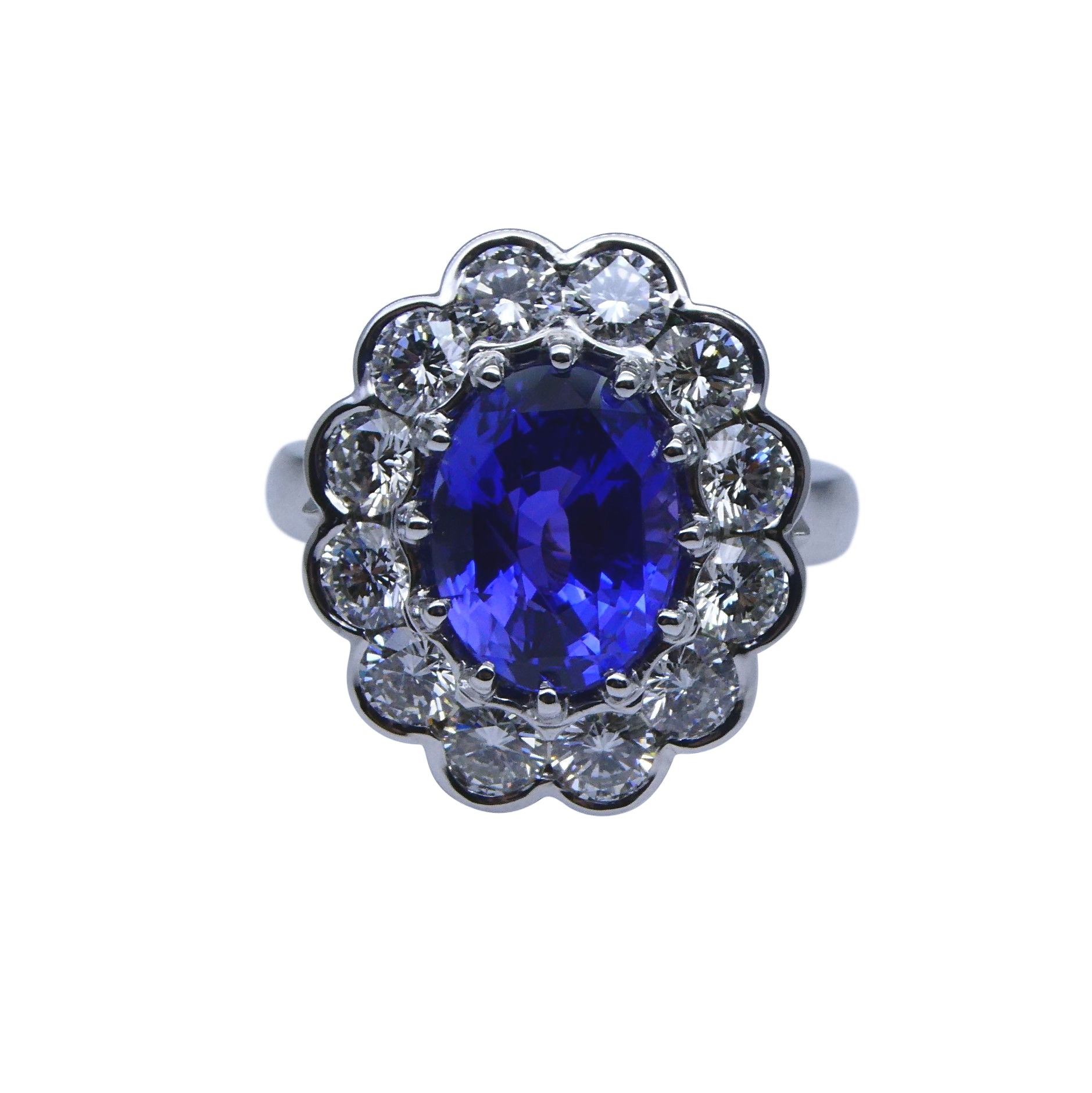 4.64ct GIA Certified Color Change Sapphire & Diamond Scallop Ring in 18kt White Gold - Skyjems Wholesale Gemstones