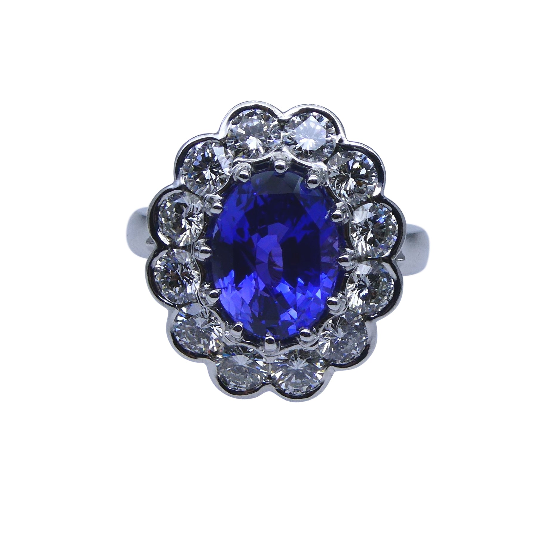 4.64ct GIA Certified Color Change Sapphire & Diamond Scallop Ring in 18kt White Gold - Skyjems Wholesale Gemstones