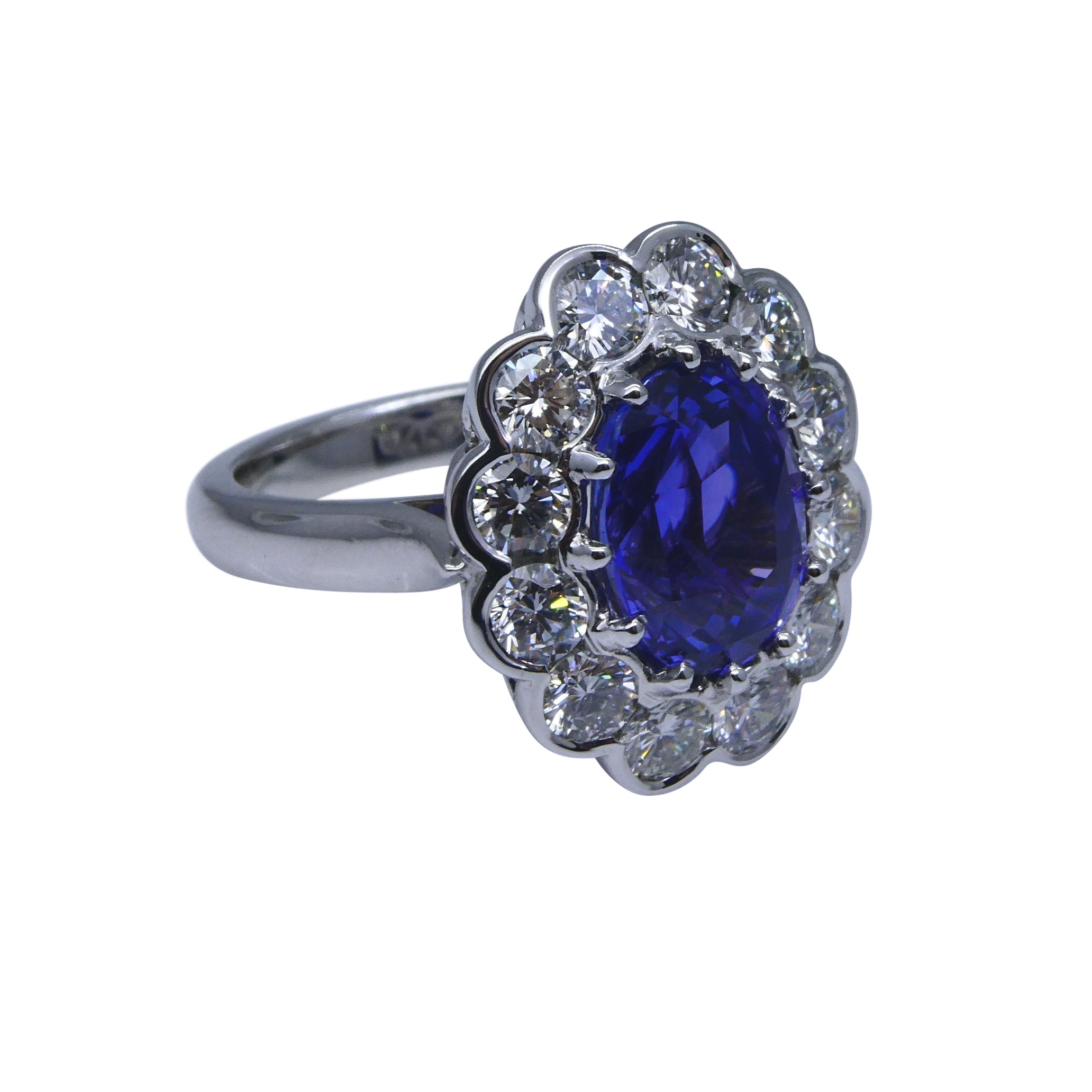 4.64ct GIA Certified Color Change Sapphire & Diamond Scallop Ring in 18kt White Gold - Skyjems Wholesale Gemstones