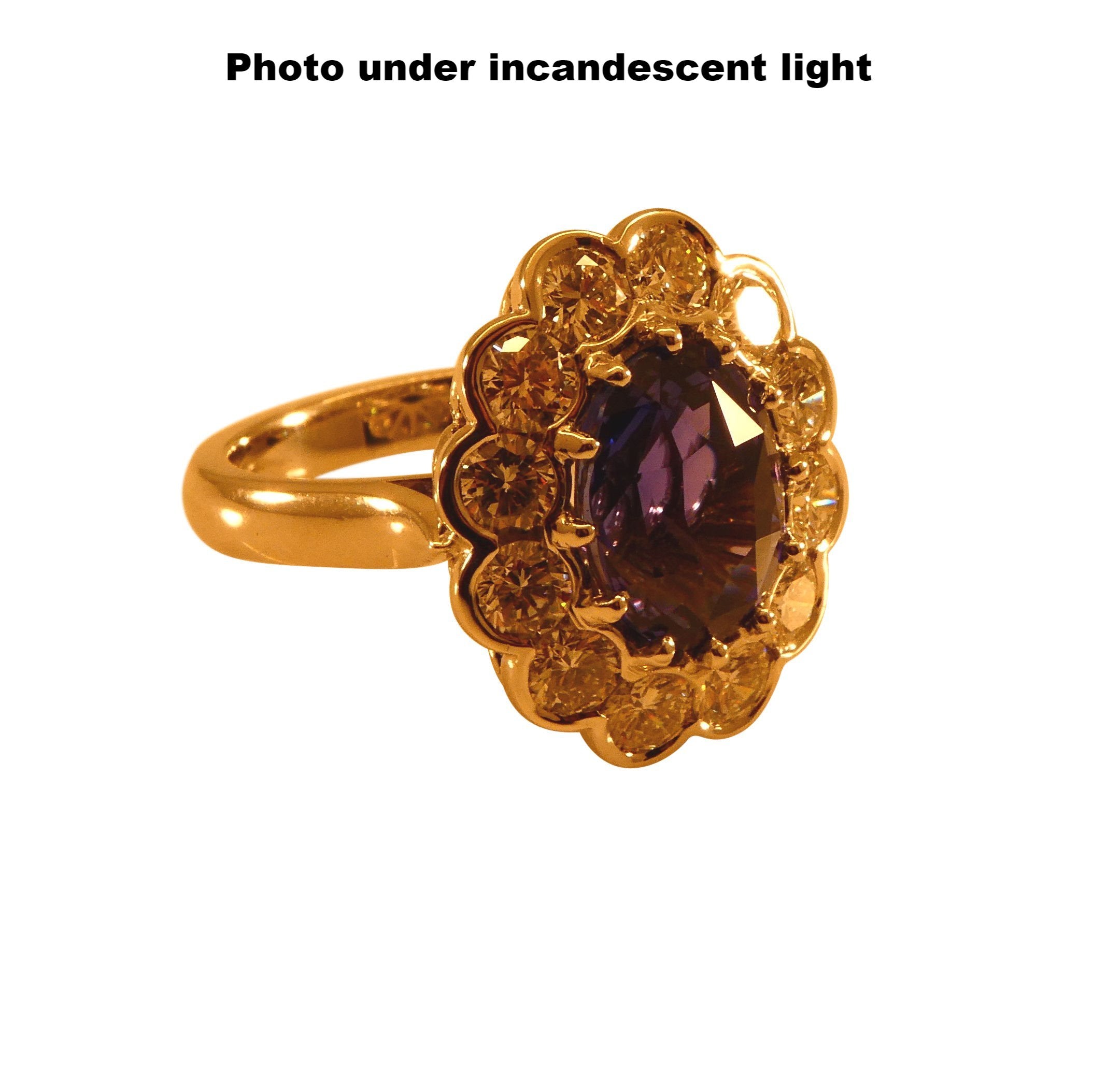 4.64ct GIA Certified Color Change Sapphire & Diamond Scallop Ring in 18kt White Gold - Skyjems Wholesale Gemstones