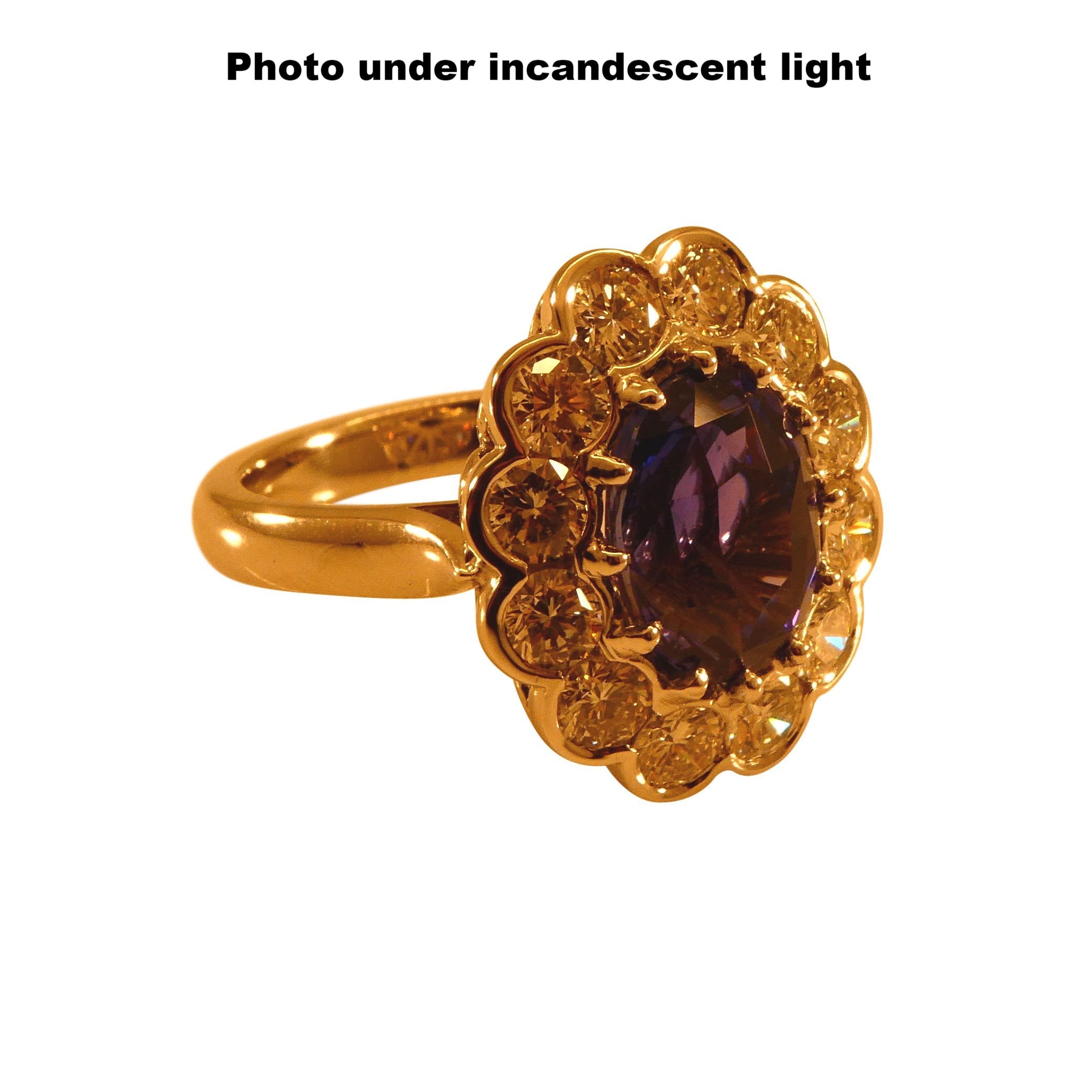 4.64ct GIA Certified Color Change Sapphire & Diamond Scallop Ring in 18kt White Gold - Skyjems Wholesale Gemstones