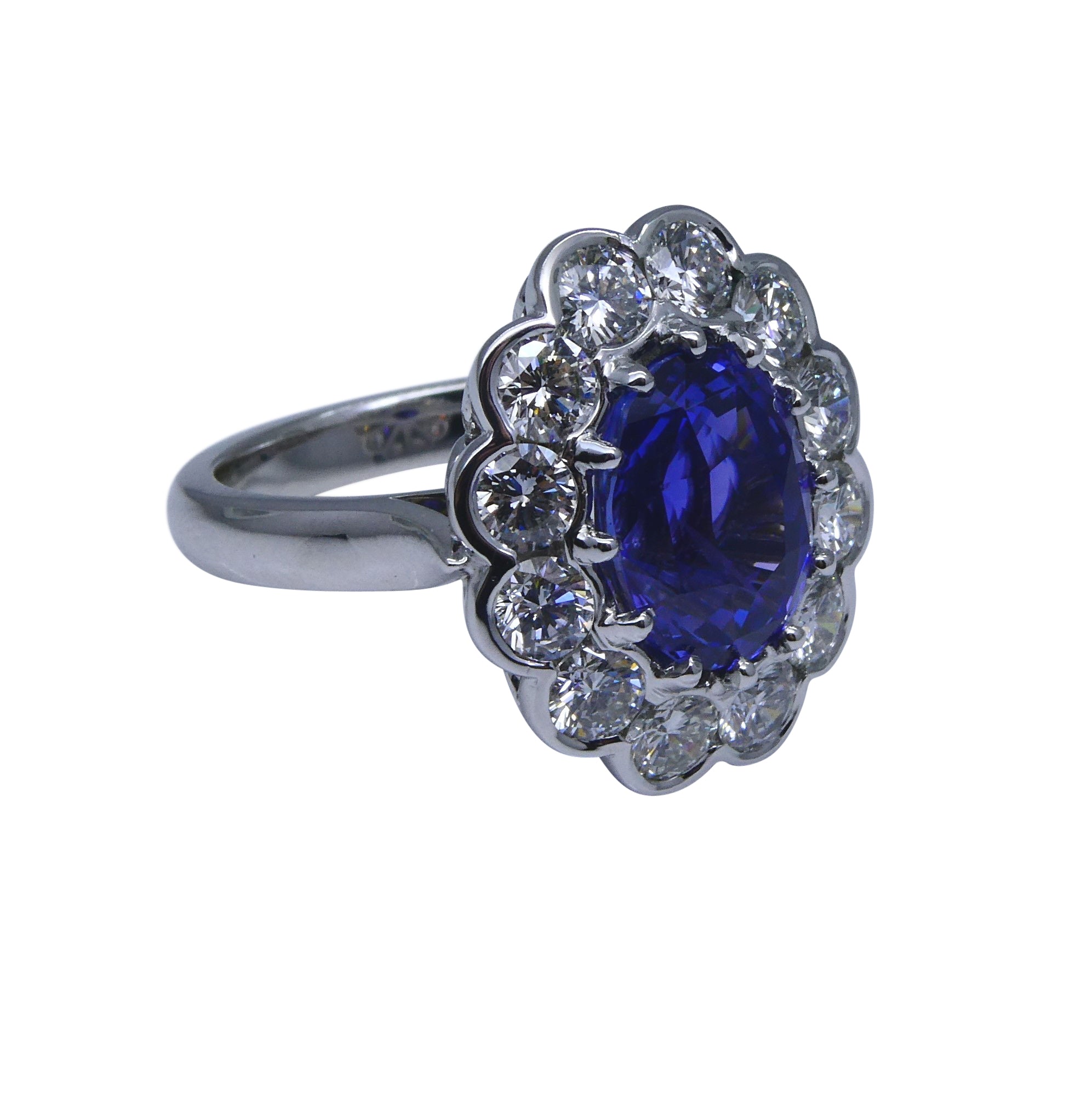 4.64ct GIA Certified Color Change Sapphire & Diamond Scallop Ring in 18kt White Gold - Skyjems Wholesale Gemstones