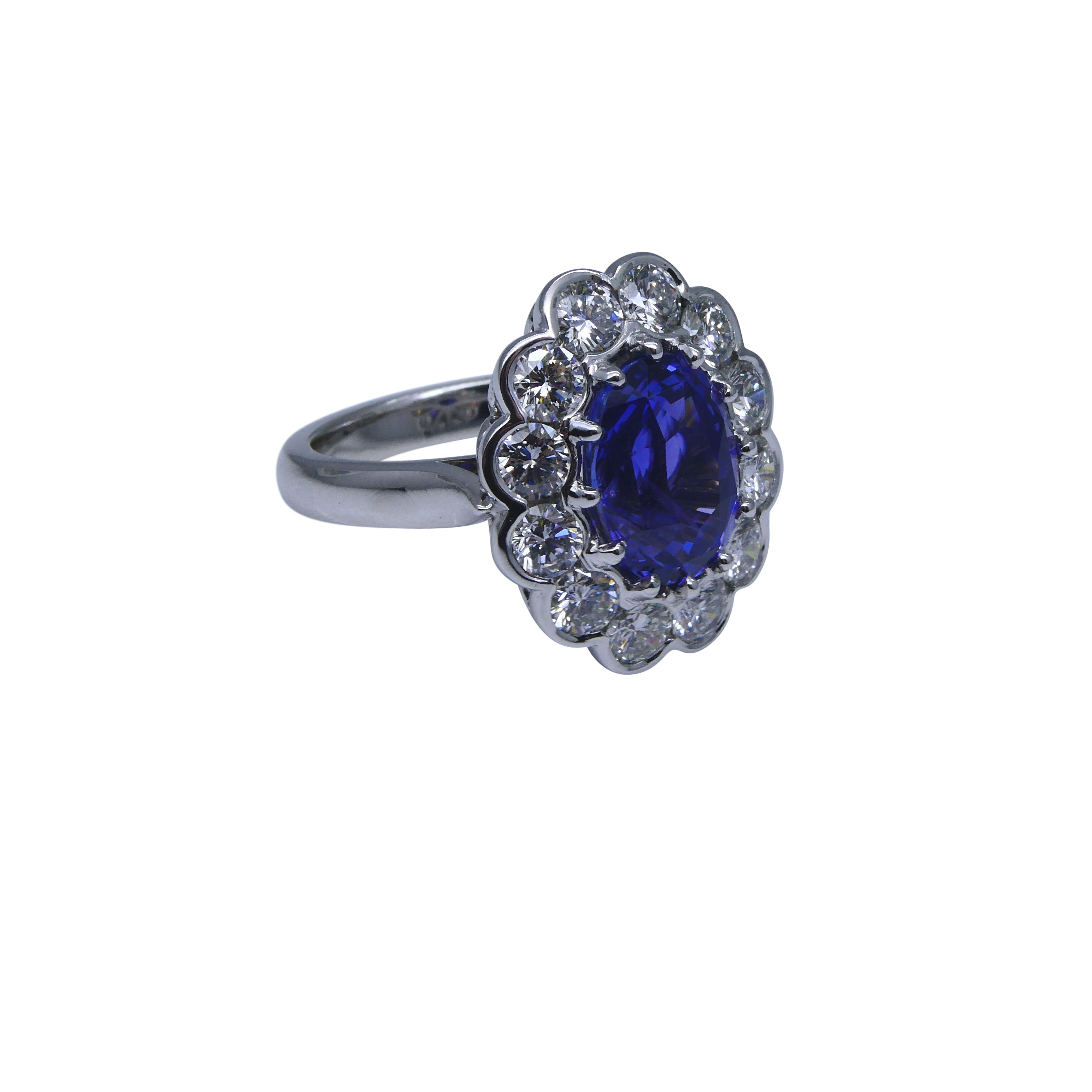 4.64ct GIA Certified Color Change Sapphire & Diamond Scallop Ring in 18kt White Gold - Skyjems Wholesale Gemstones