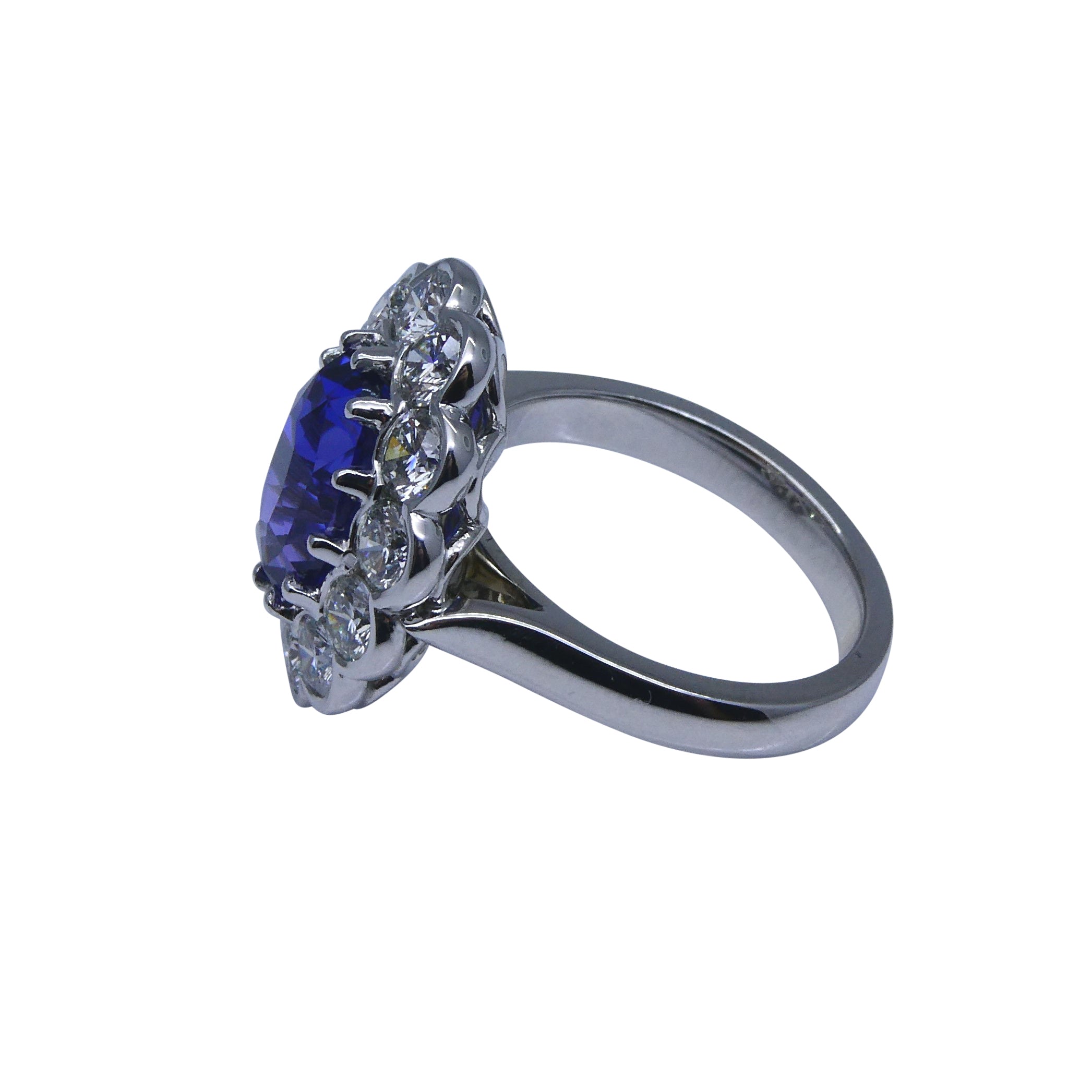 4.64ct GIA Certified Color Change Sapphire & Diamond Scallop Ring in 18kt White Gold - Skyjems Wholesale Gemstones