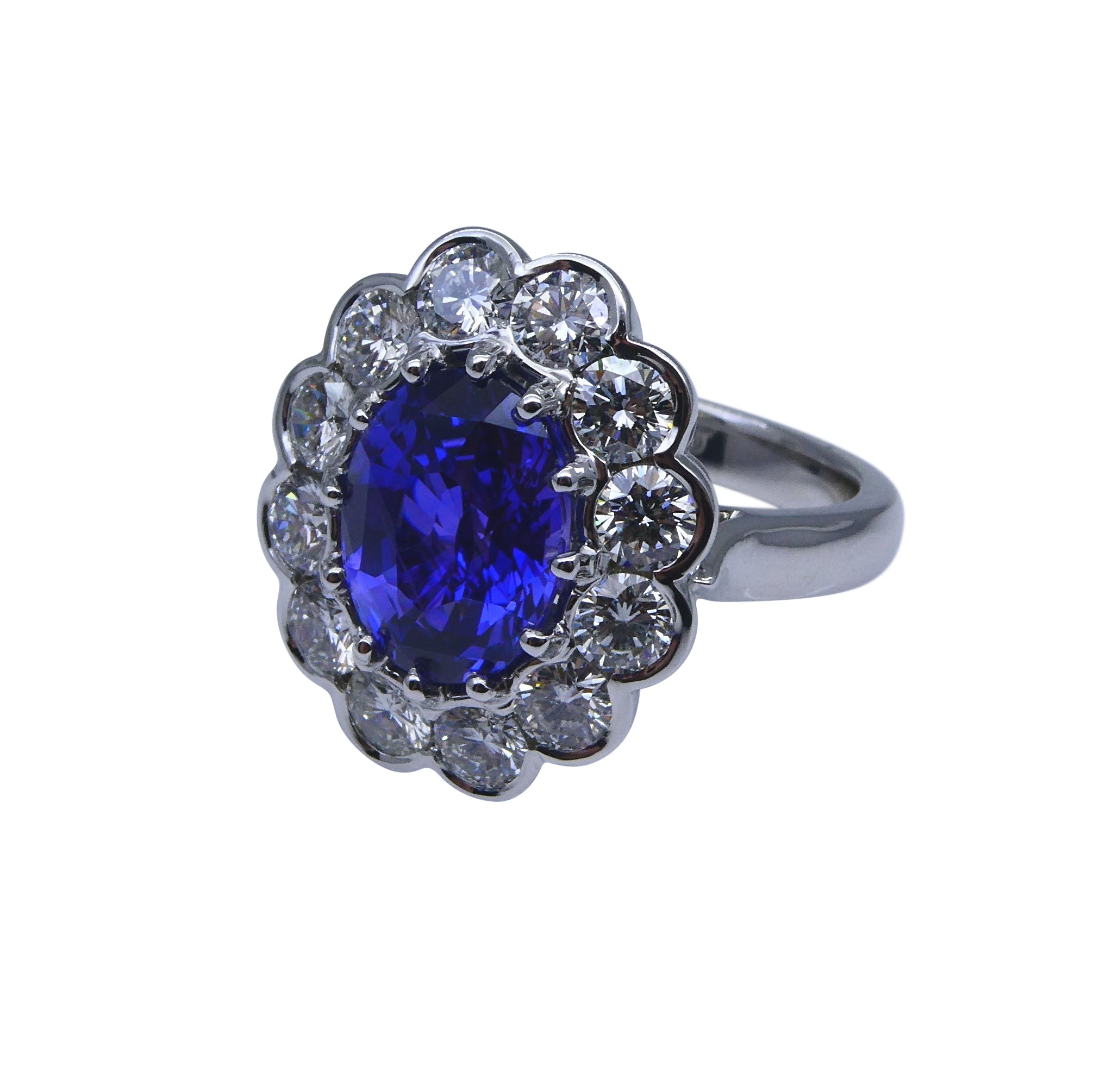 4.64ct GIA Certified Color Change Sapphire & Diamond Scallop Ring in 18kt White Gold - Skyjems Wholesale Gemstones