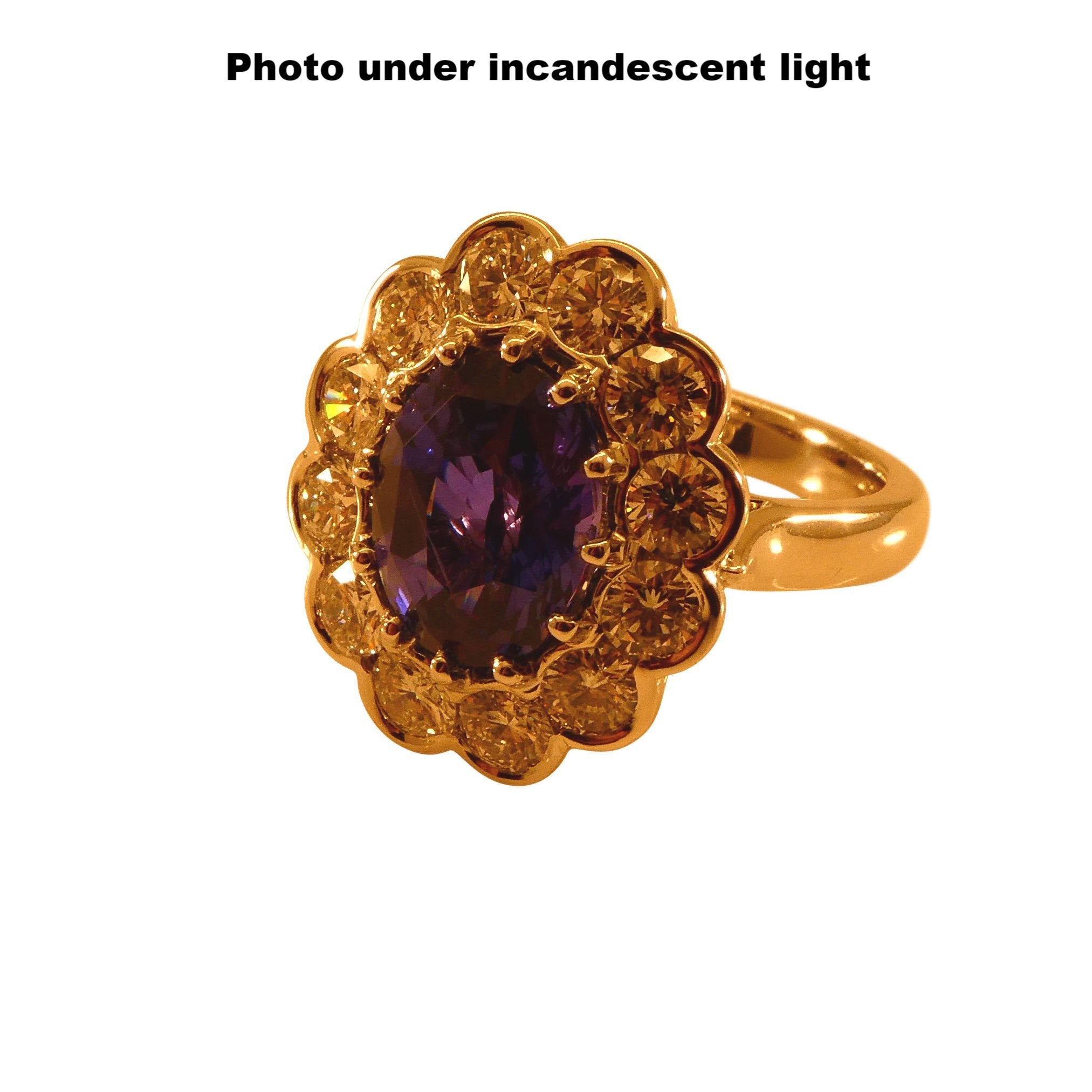 4.64ct GIA Certified Color Change Sapphire & Diamond Scallop Ring in 18kt White Gold - Skyjems Wholesale Gemstones