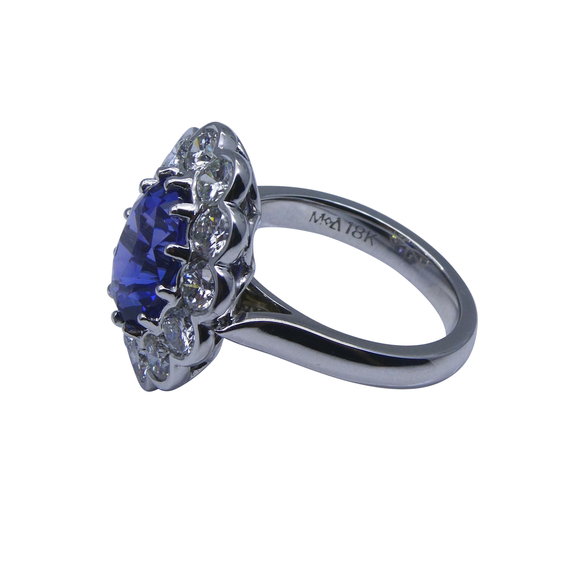 4.64ct GIA Certified Color Change Sapphire & Diamond Scallop Ring in 18kt White Gold - Skyjems Wholesale Gemstones