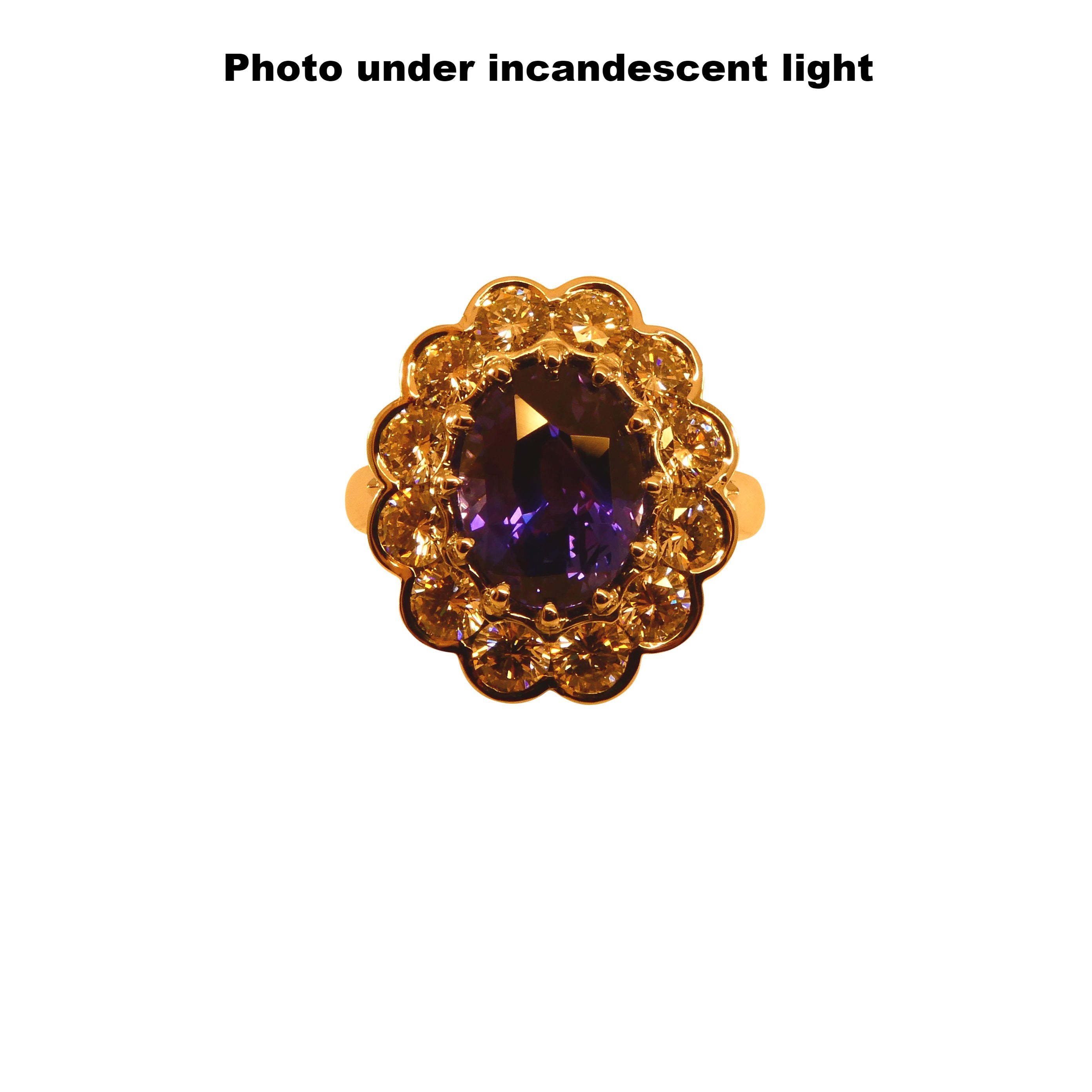 4.64ct GIA Certified Color Change Sapphire & Diamond Scallop Ring in 18kt White Gold - Skyjems Wholesale Gemstones