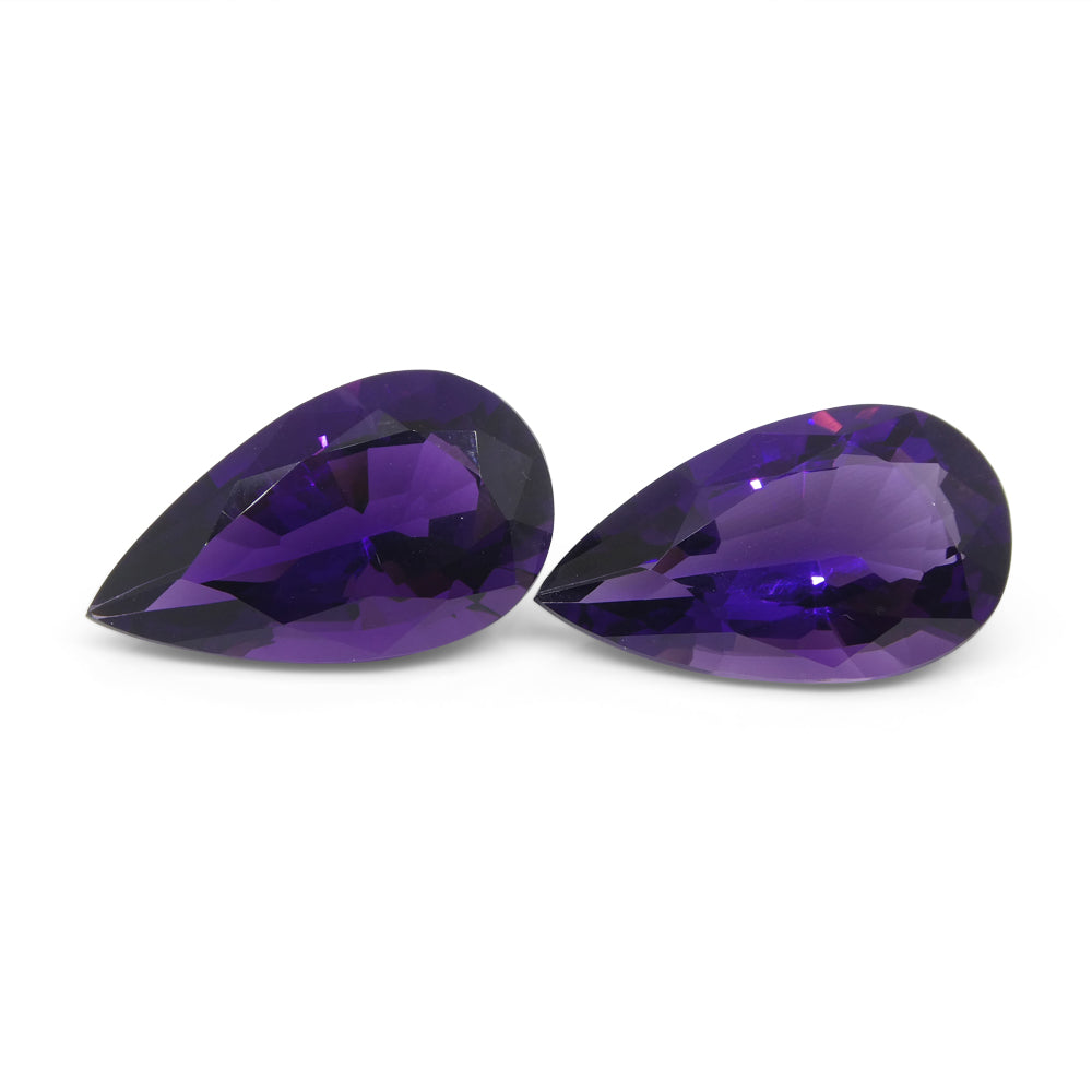 SkyJems 36.72ct Pear Purple Amethyst Pair from Uruguay, premium wholesale gemstone with vivid color and matched brilliance