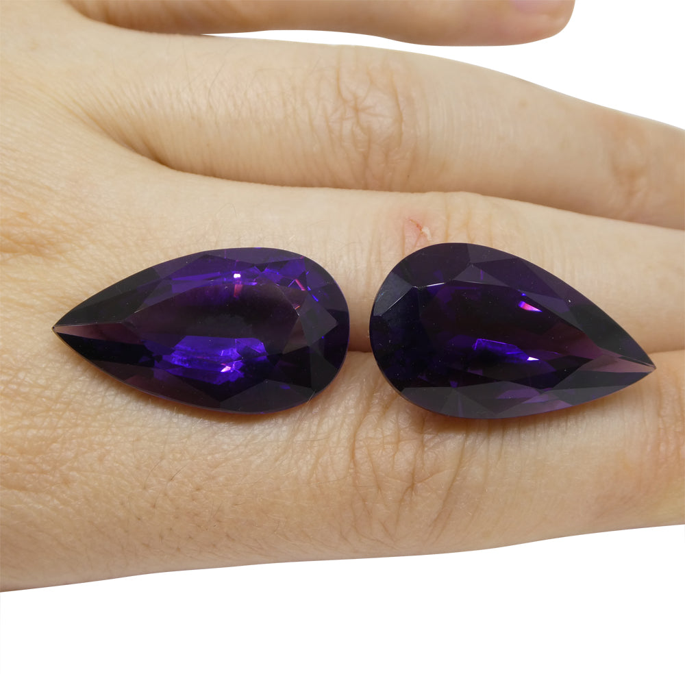 36.72ct Pair Pear Purple Amethyst from Uruguay - Skyjems Wholesale Gemstones