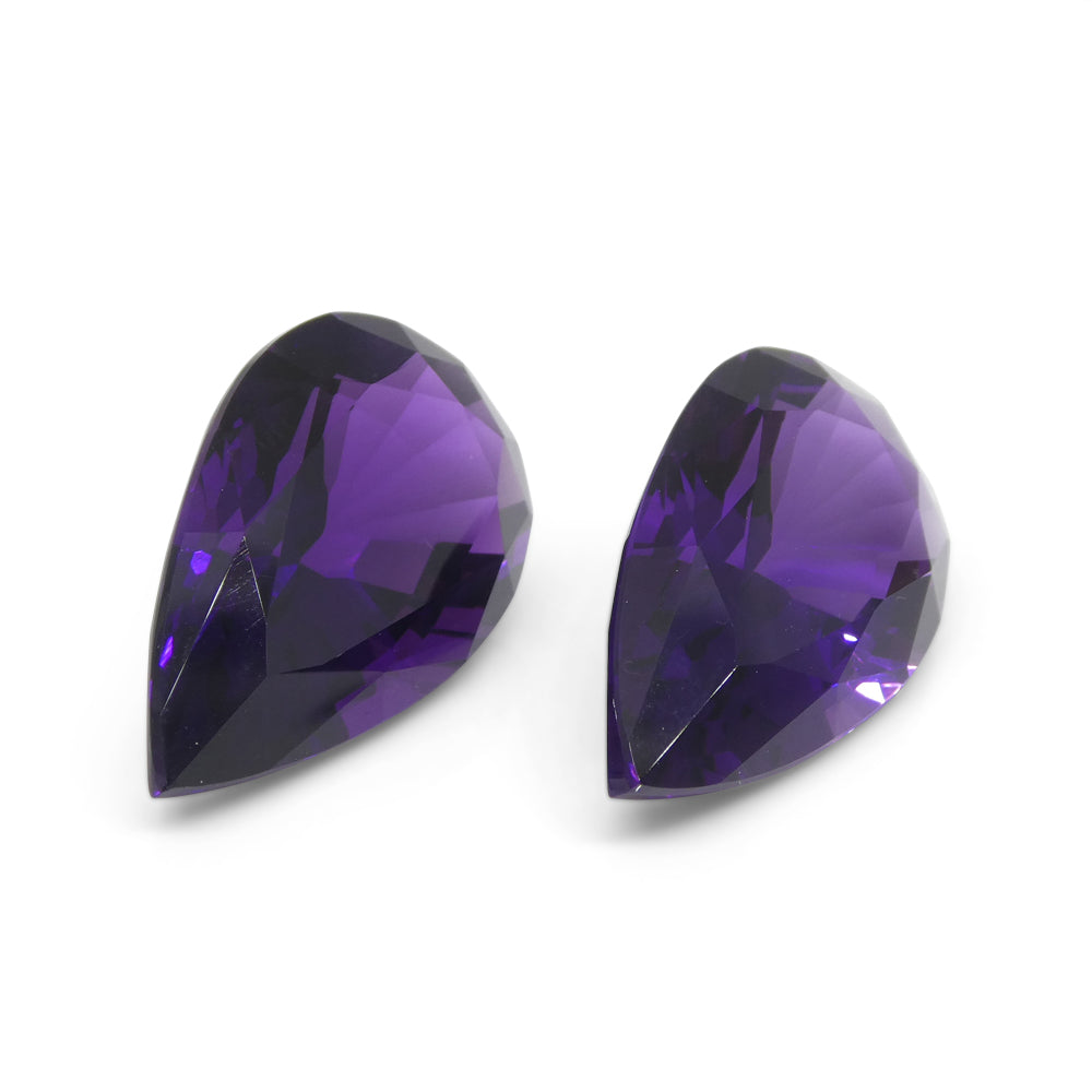 SkyJems 36.72ct Pear Purple Amethyst Pair from Uruguay, premium wholesale gemstone with vivid color and matching cut