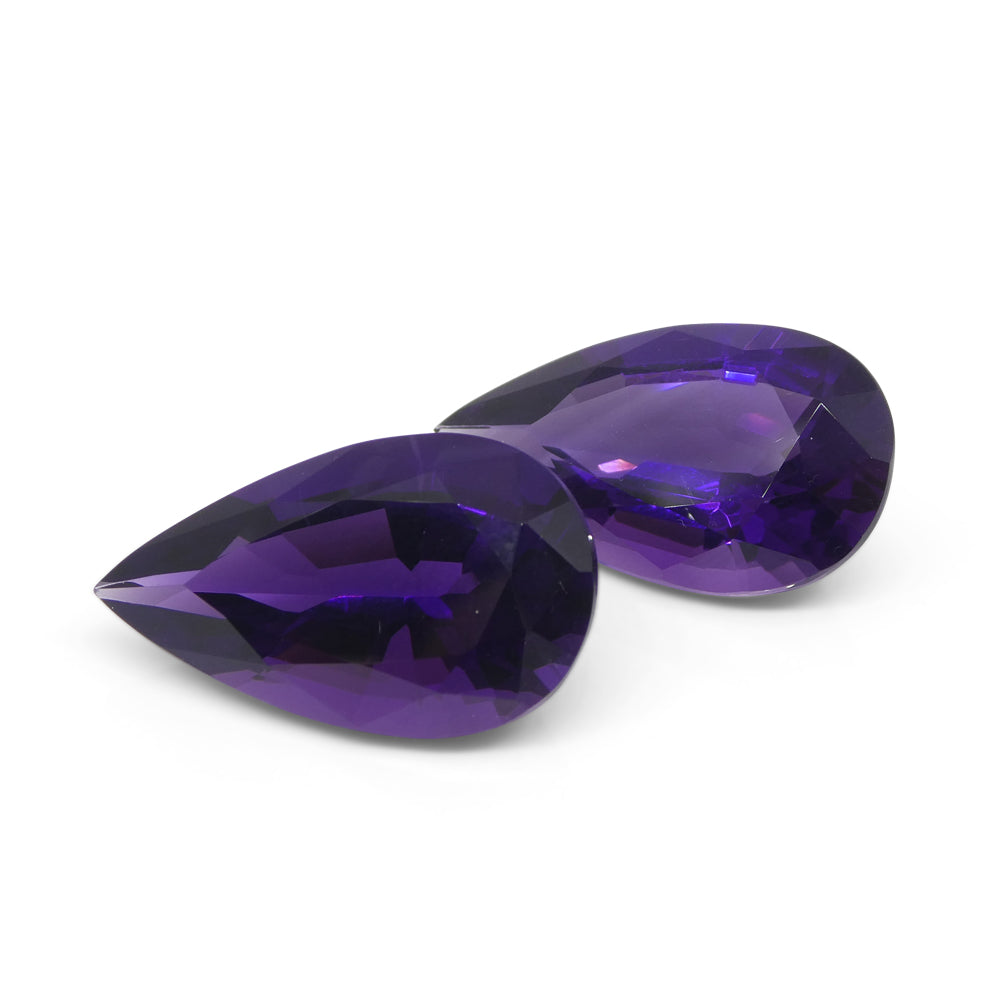 SkyJems 36.72ct Pear Purple Amethyst Pair from Uruguay, premium wholesale gemstone with vivid color and matched brilliance