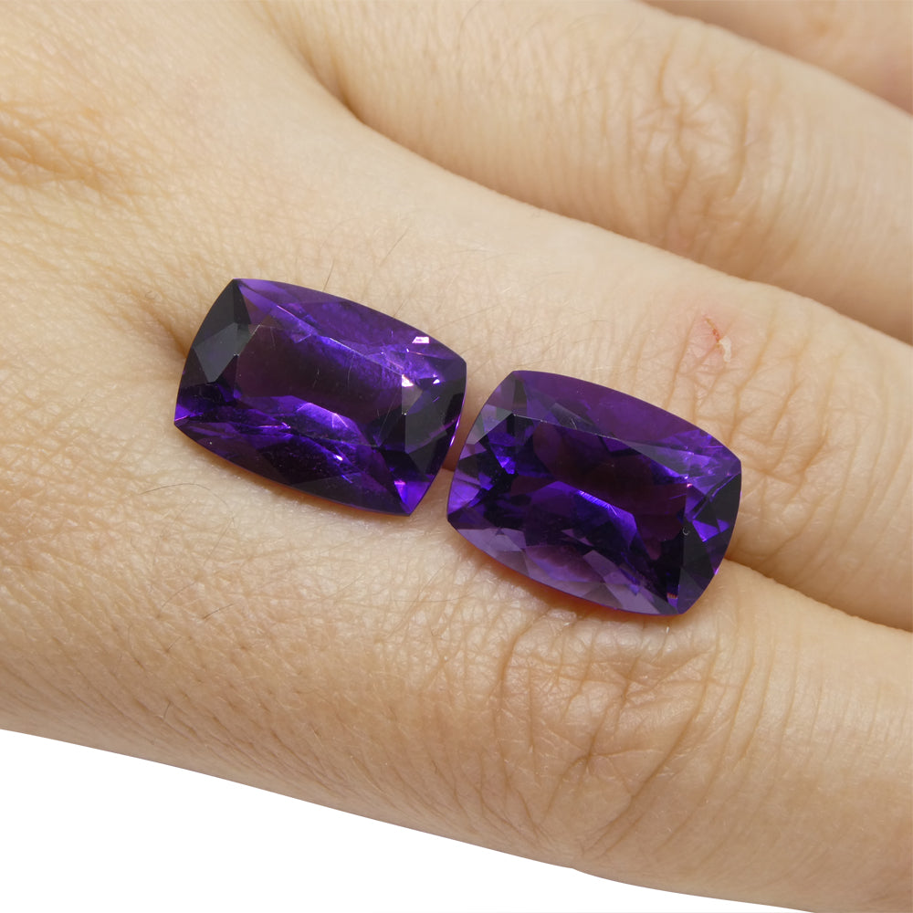 13.62ct Pair Cushion Purple Amethyst from Uruguay - Skyjems Wholesale Gemstones