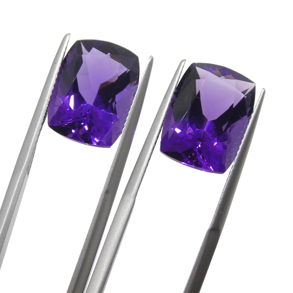 13.62ct Pair Cushion Purple Amethyst from Uruguay - Skyjems Wholesale Gemstones