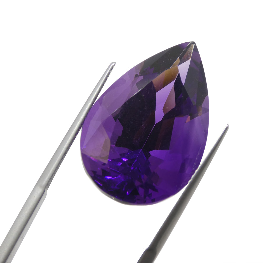 26.11 carat pear-cut purple Uruguayan amethyst gemstone from SkyJems, premium large-scale collector's quality quartz specimen