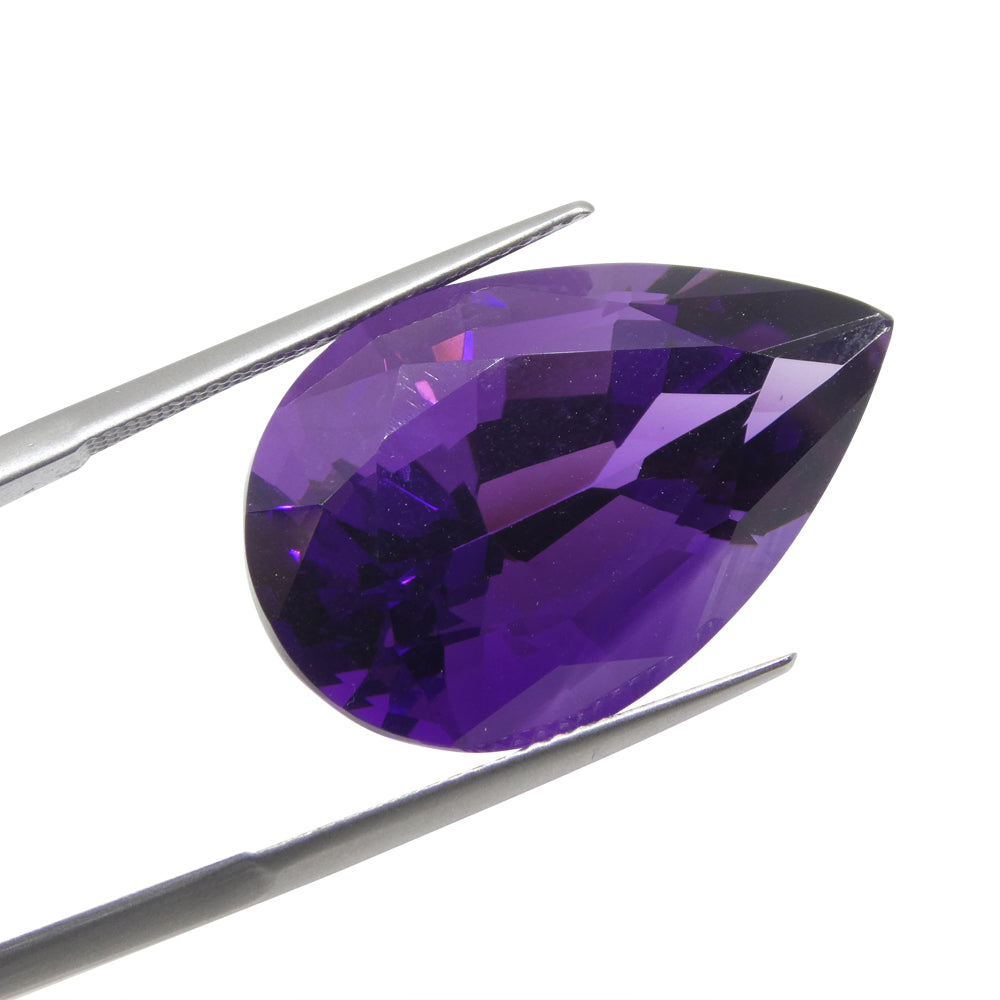 26.11 carat pear-cut purple Uruguayan amethyst gemstone from SkyJems, premium large-scale collector's quality quartz
