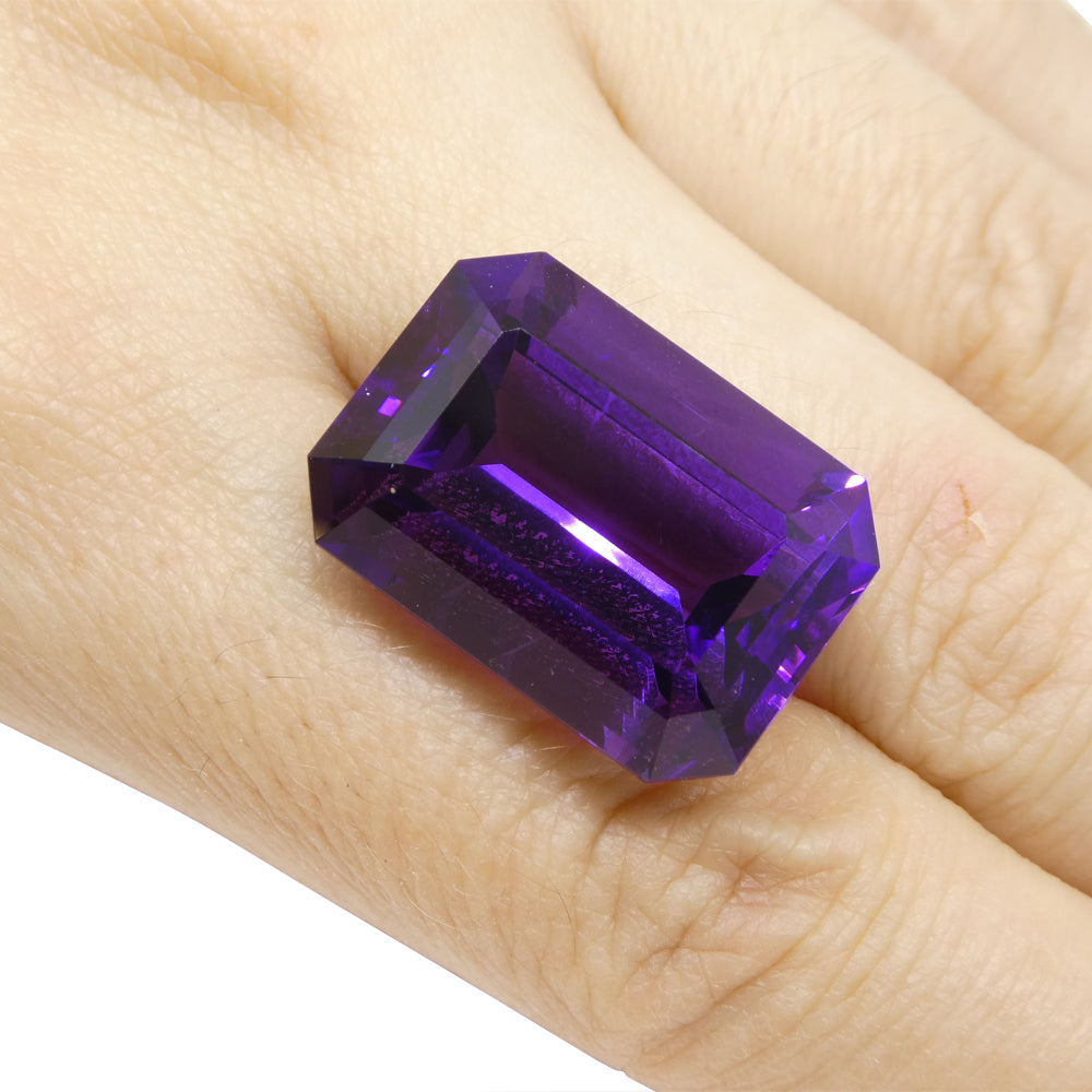 29.21ct Purple Amethyst from Uruguay, emerald cut gemstone by SkyJems, premium large-carat step-cut quartz