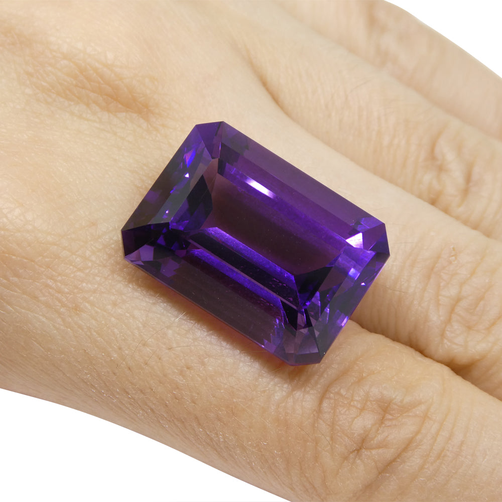 33.29 carat purple Uruguayan amethyst emerald cut gemstone from SkyJems, premium large-scale collector's quality step-cut qua