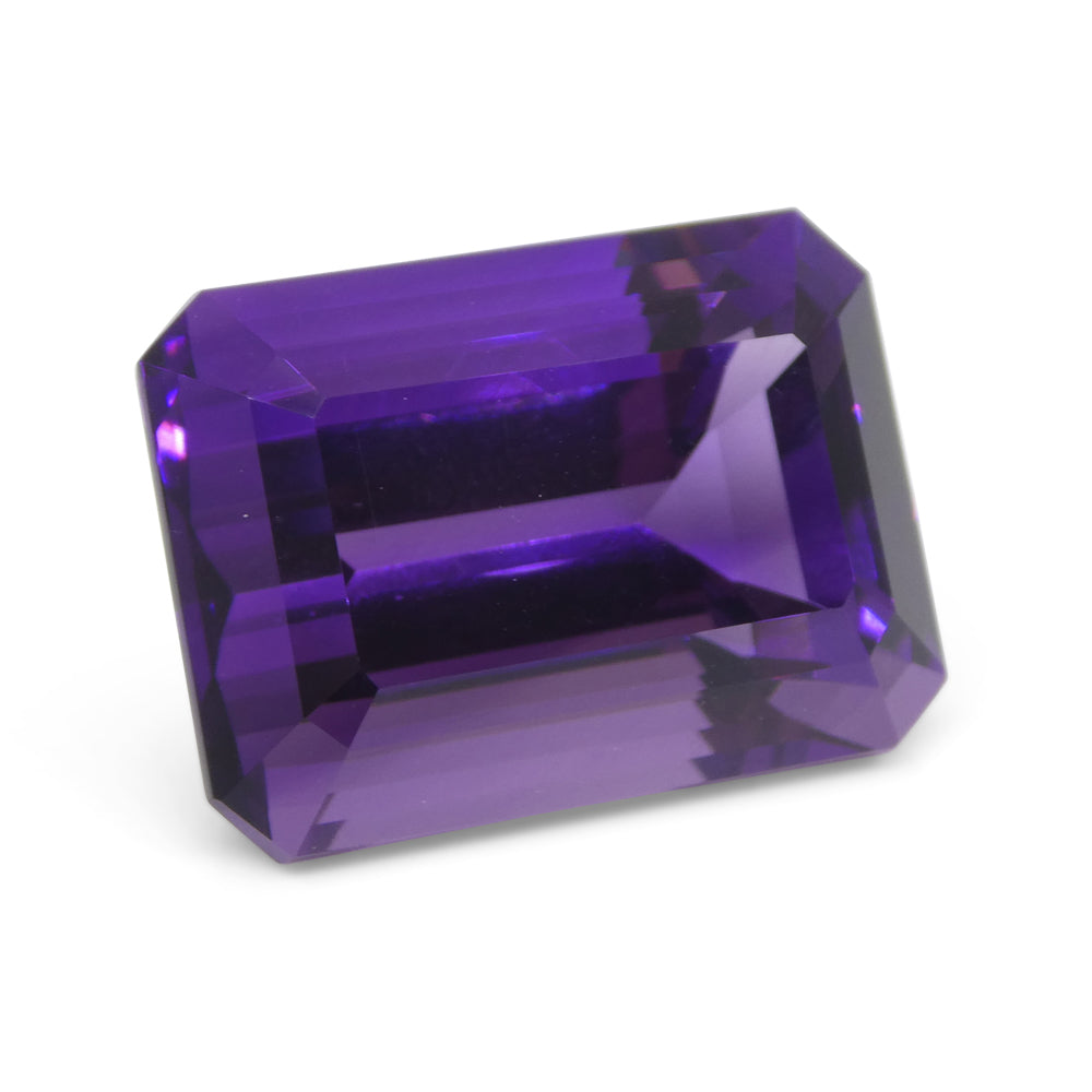 33.29 carat purple Uruguayan amethyst emerald cut gemstone from SkyJems, premium large-scale collector's quality step-cut qua