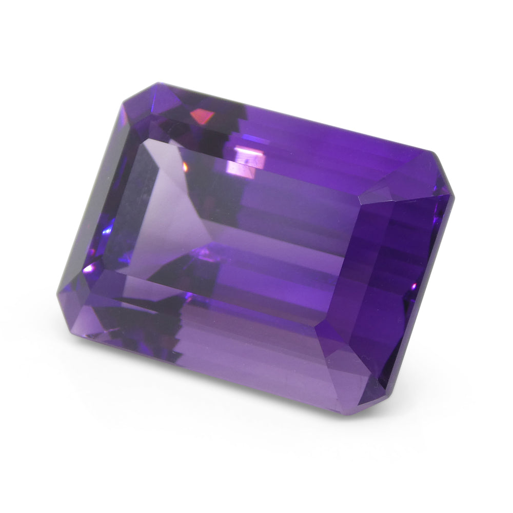 33.29 carat purple Uruguayan amethyst emerald cut gemstone from SkyJems, premium large-scale collector's quality step-cut qua