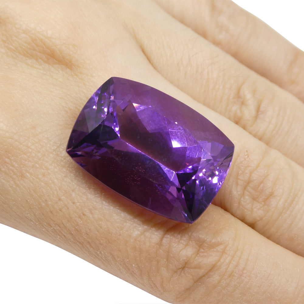 41.54 carat cushion-cut purple amethyst from Uruguay, premium unheated gemstone by SkyJems Canadian gem specialists