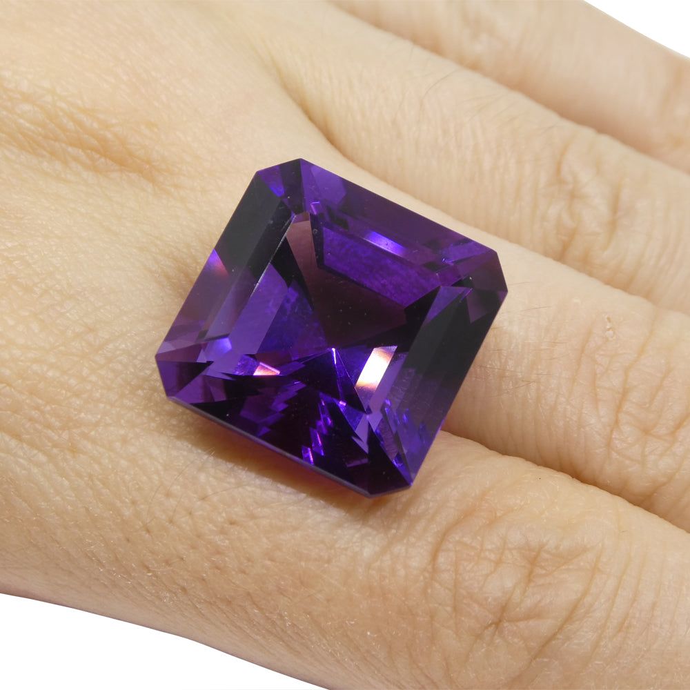 28.09 carat purple amethyst from Uruguay, square cut gemstone by SkyJems, premium Canadian colored gem specialists