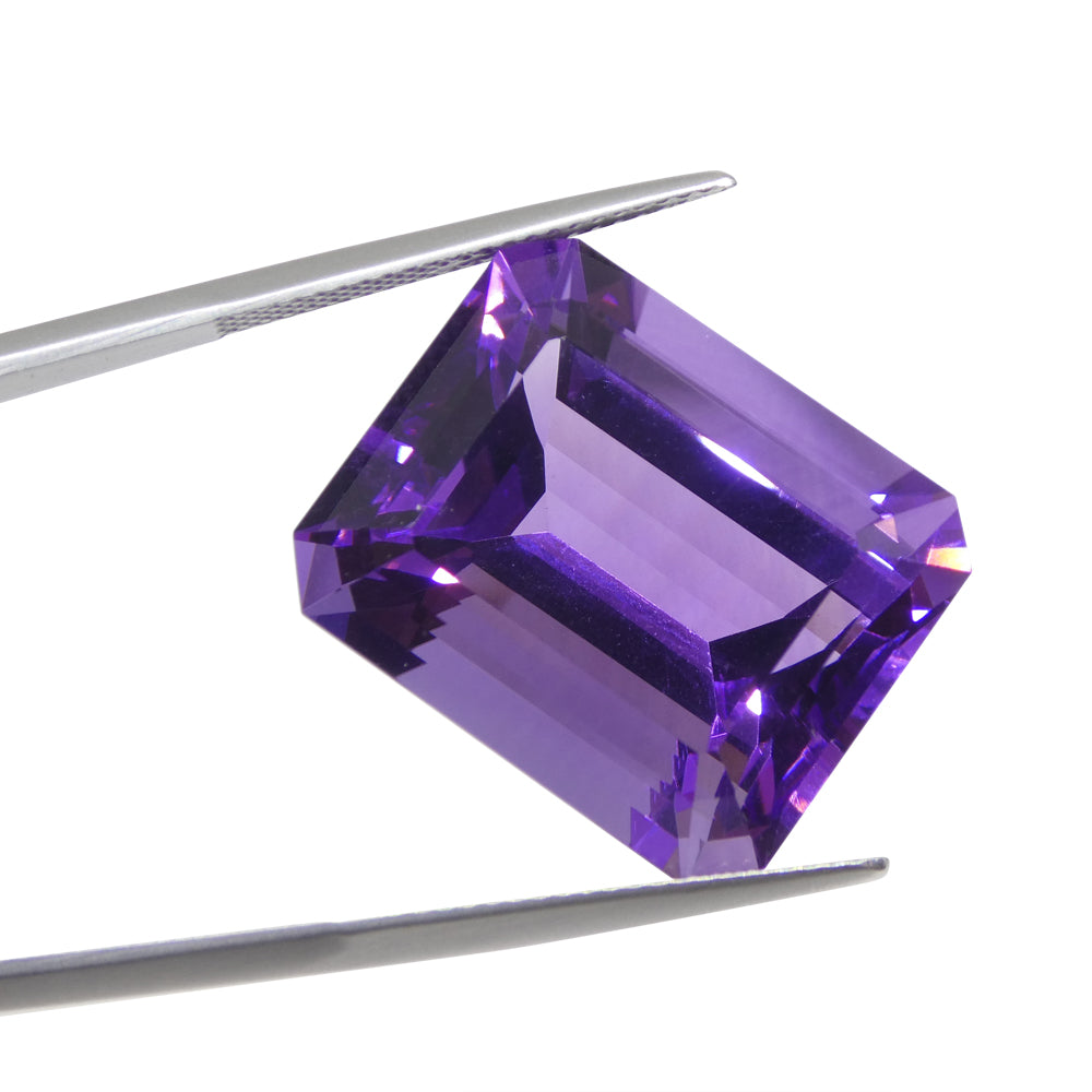 32.19 carat purple Uruguayan amethyst emerald cut gemstone from SkyJems, premium large-scale collector's quality step-cut qua
