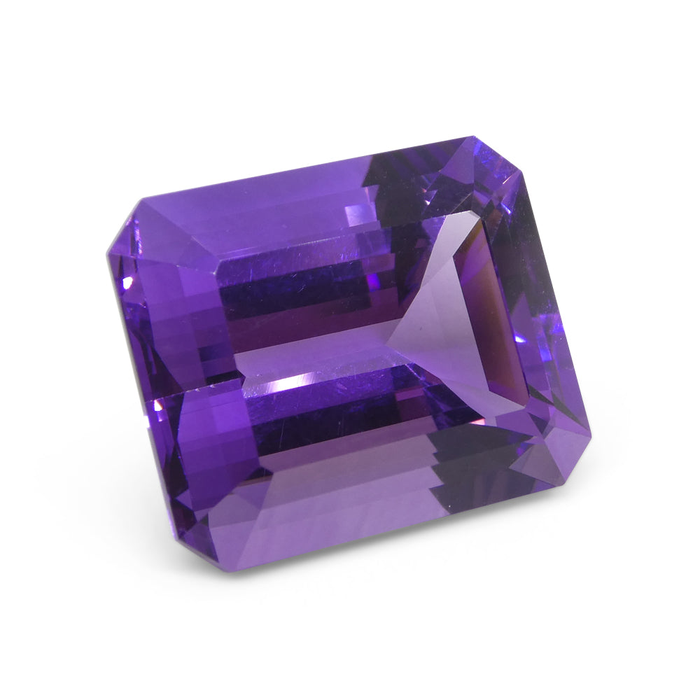 32.19 carat purple Uruguayan amethyst emerald cut gemstone, premium quality step-cut quartz from SkyJems Canadian gem special