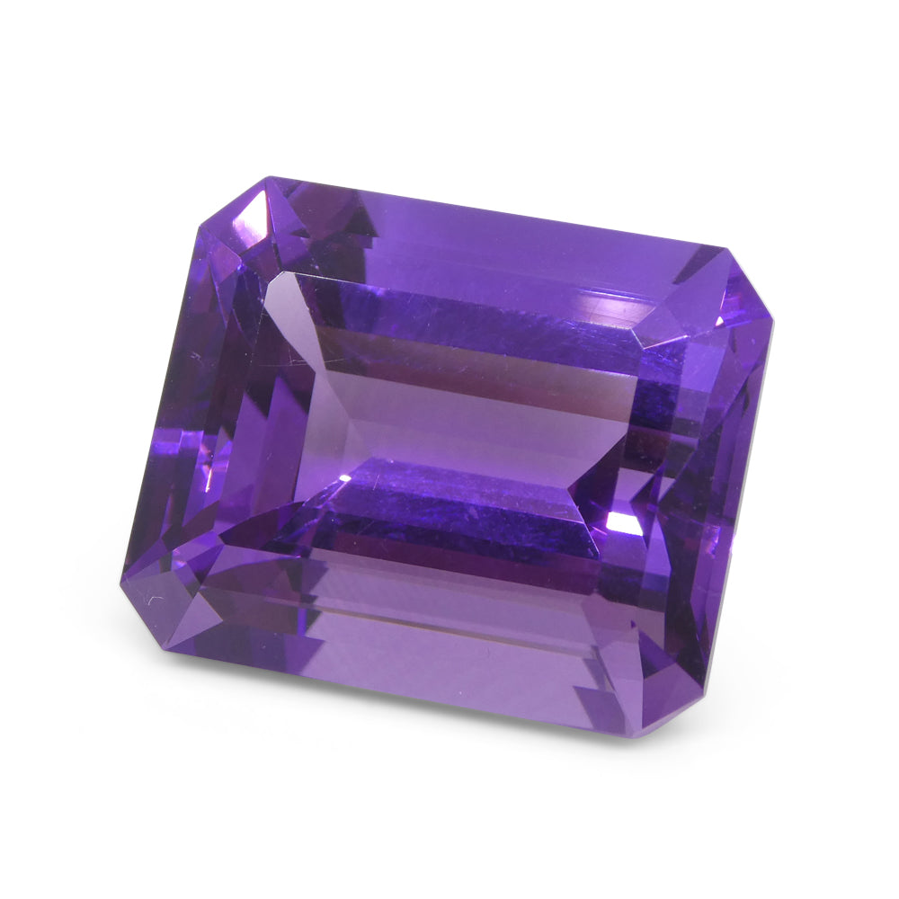 32.19 carat purple Uruguayan amethyst emerald cut gemstone from SkyJems, premium large-scale collector's gem with exceptional