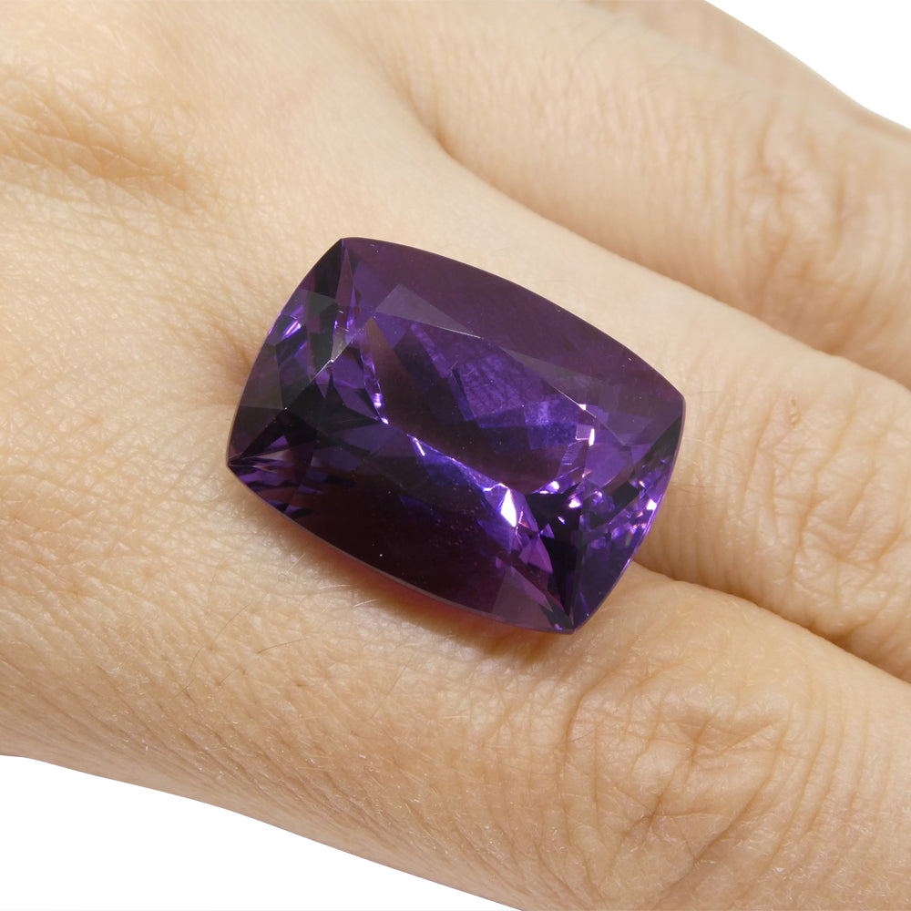 24.69 carat purple cushion-cut Uruguayan amethyst from SkyJems, premium unheated quartz gemstone with rich color and brillian