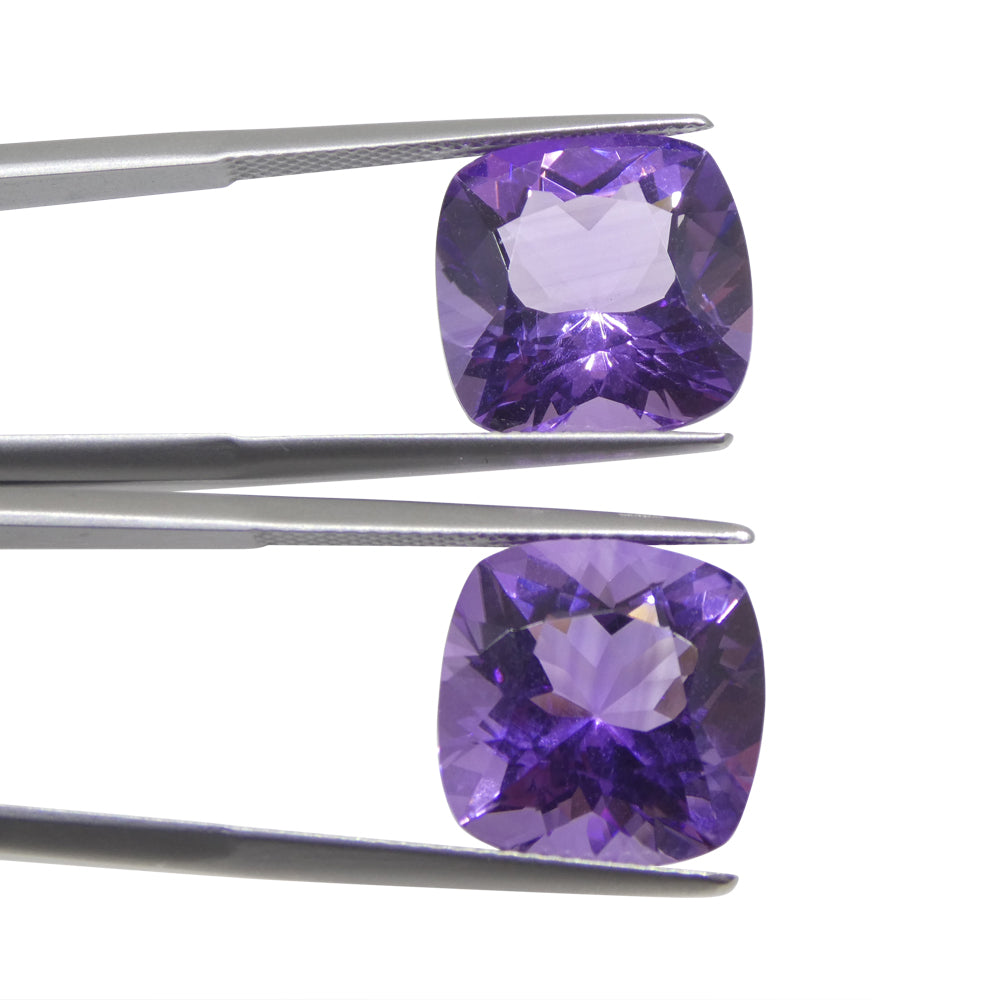 16.46ct Pair Square Cushion Purple Amethyst from Uruguay - Skyjems Wholesale Gemstones