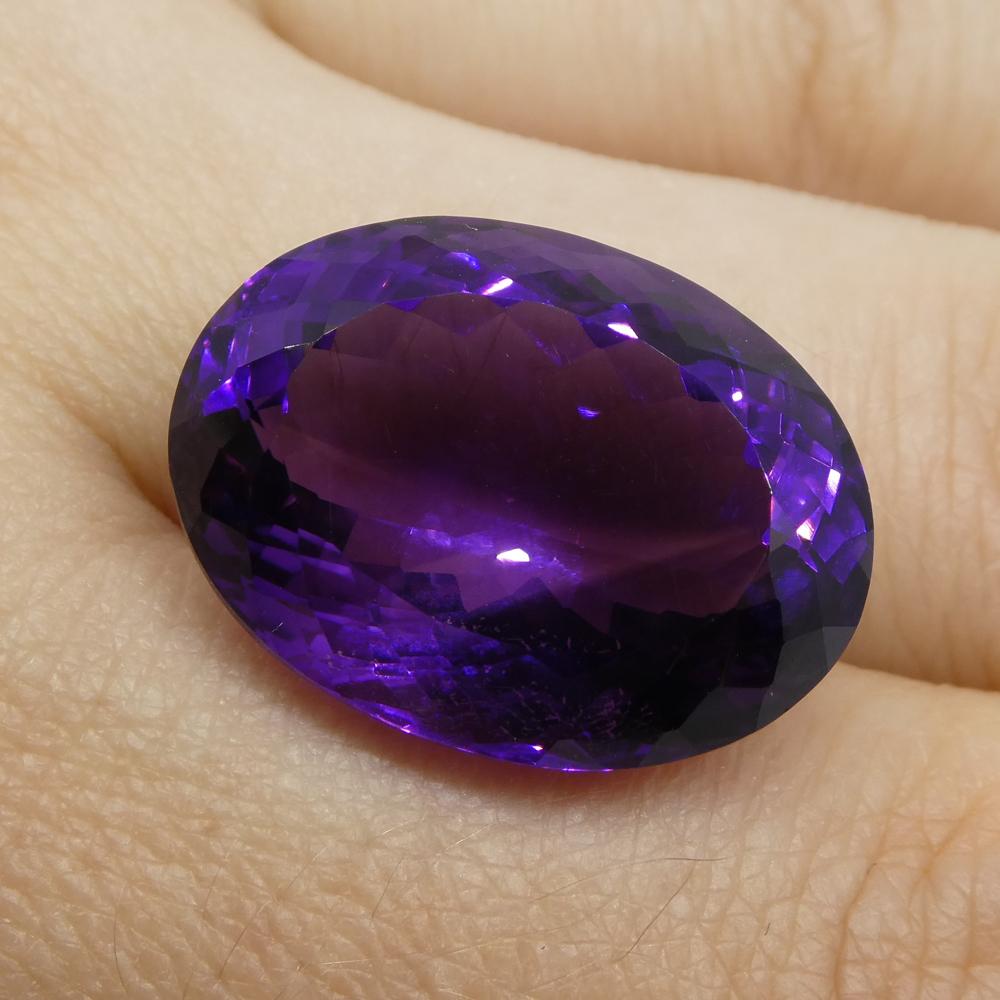 19.91 ct Brazilian Purple Oval Amethyst from SkyJems, premium unheated quartz gemstone with modified brilliant cut