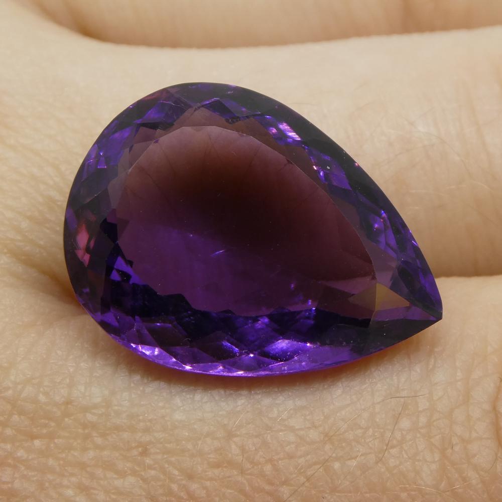 15.61 ct Brazilian Purple Pear Amethyst from SkyJems, premium unheated quartz gemstone with modified brilliant cut