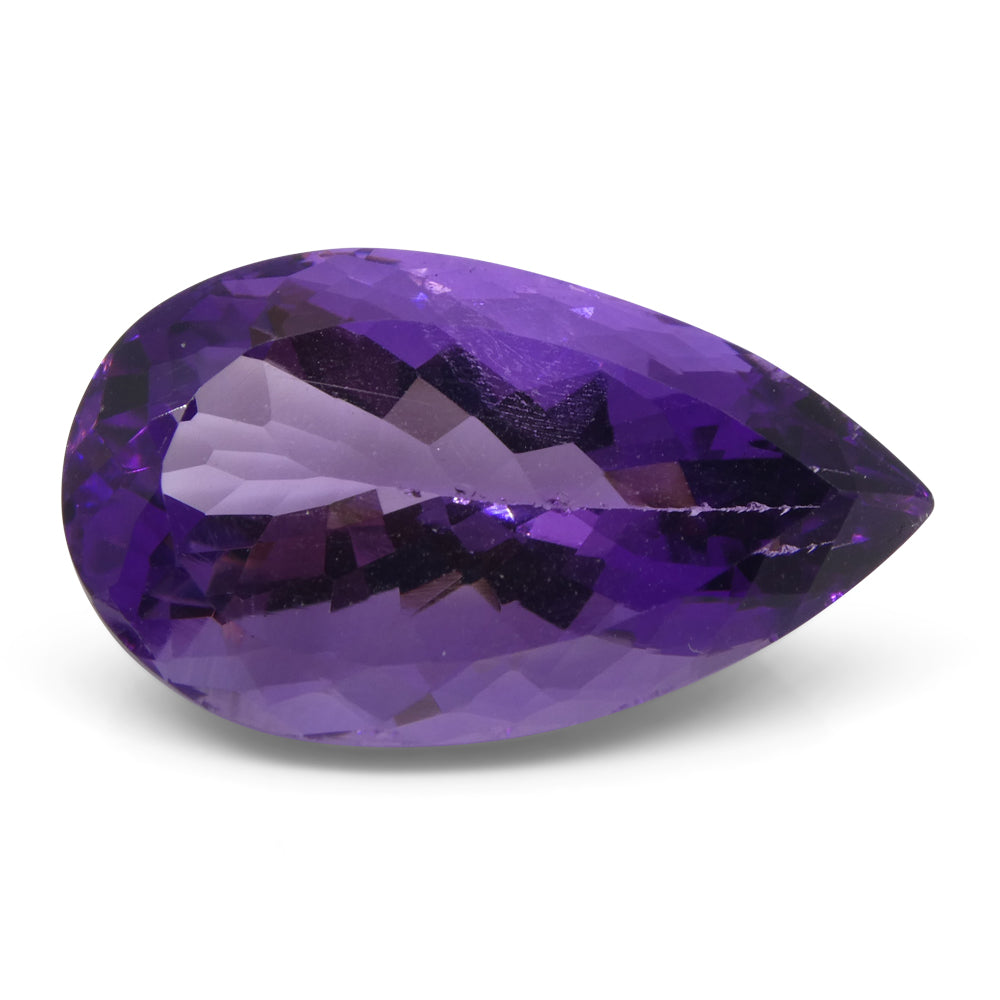 18.42 ct Brazilian Purple Pear Amethyst from SkyJems, premium unheated quartz gemstone in classic modified brilliant cut