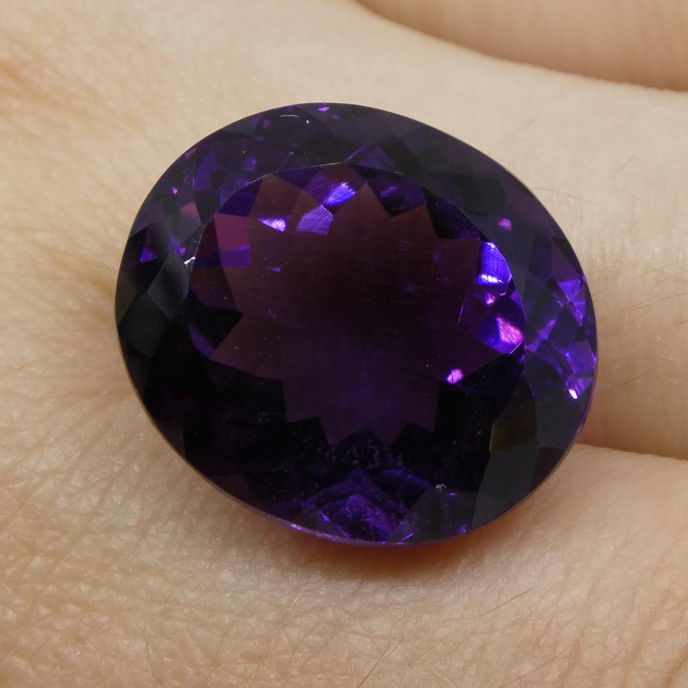 Large 19.05 ct purple Brazilian oval amethyst from SkyJems, premium unheated gemstone with modified brilliant cut